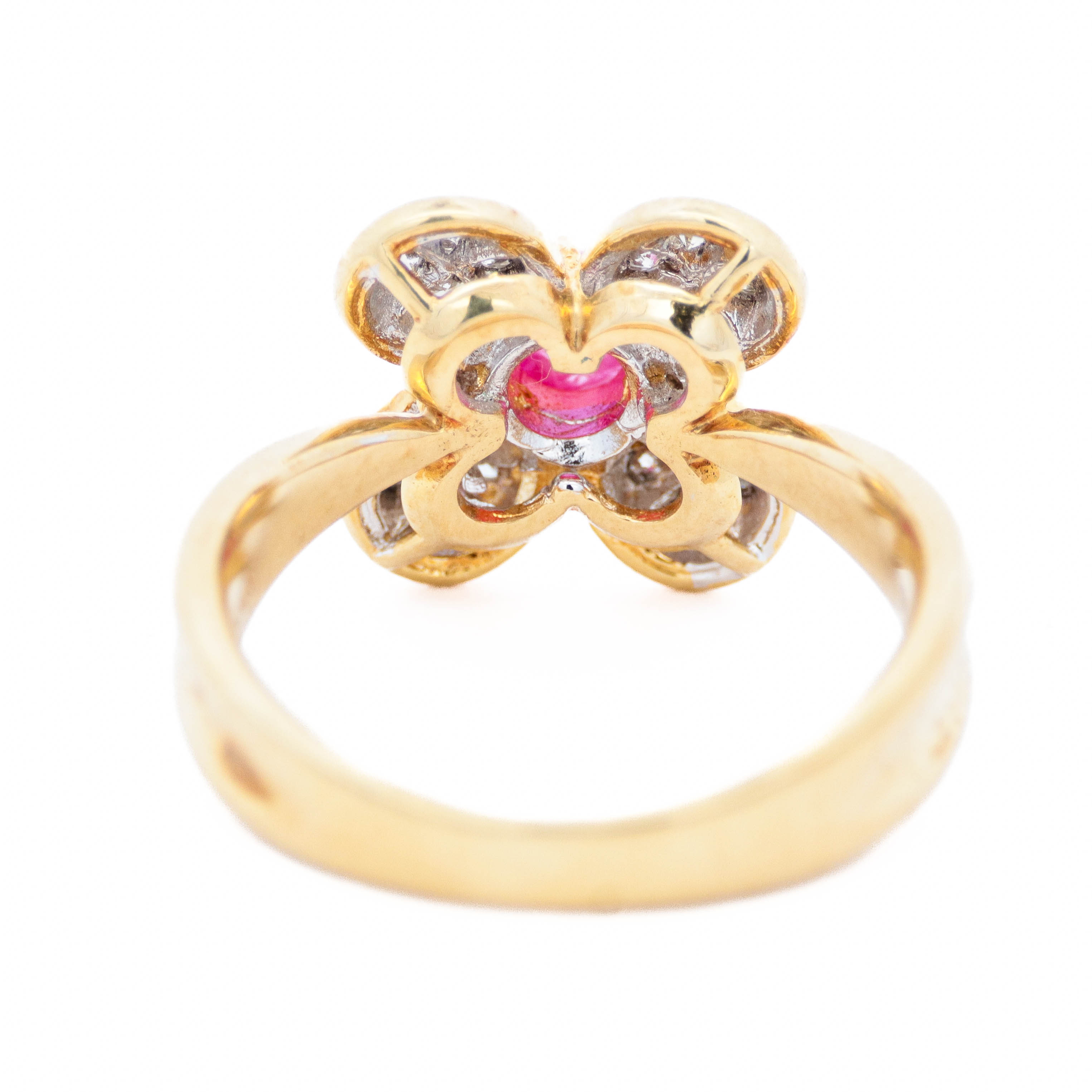 18k Yellow Gold Natural Diamond Ruby Floral Ring Size 6