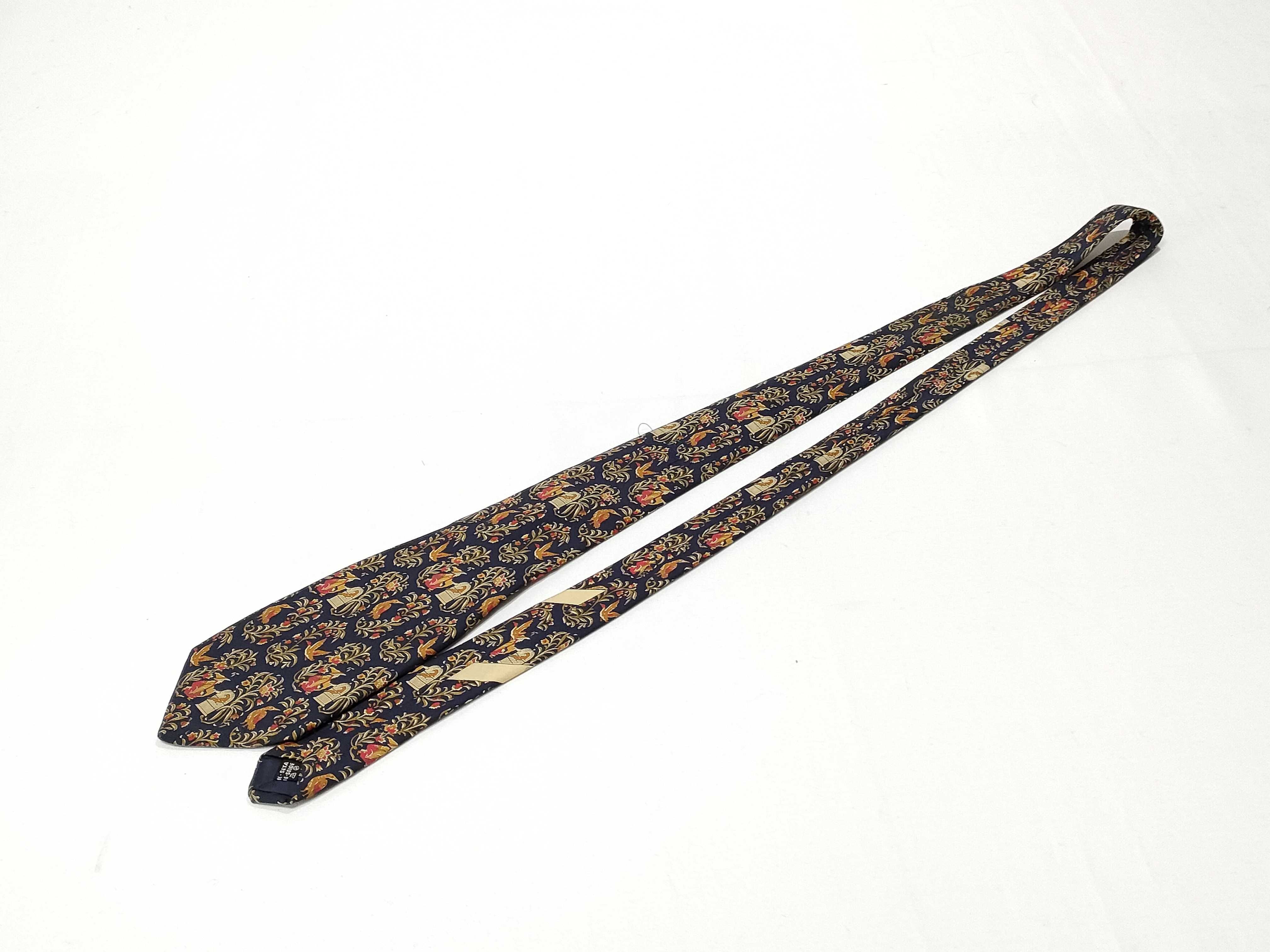 Salvatore Ferragamo Navy Blue Silk Birdcage and Avian Print Tie