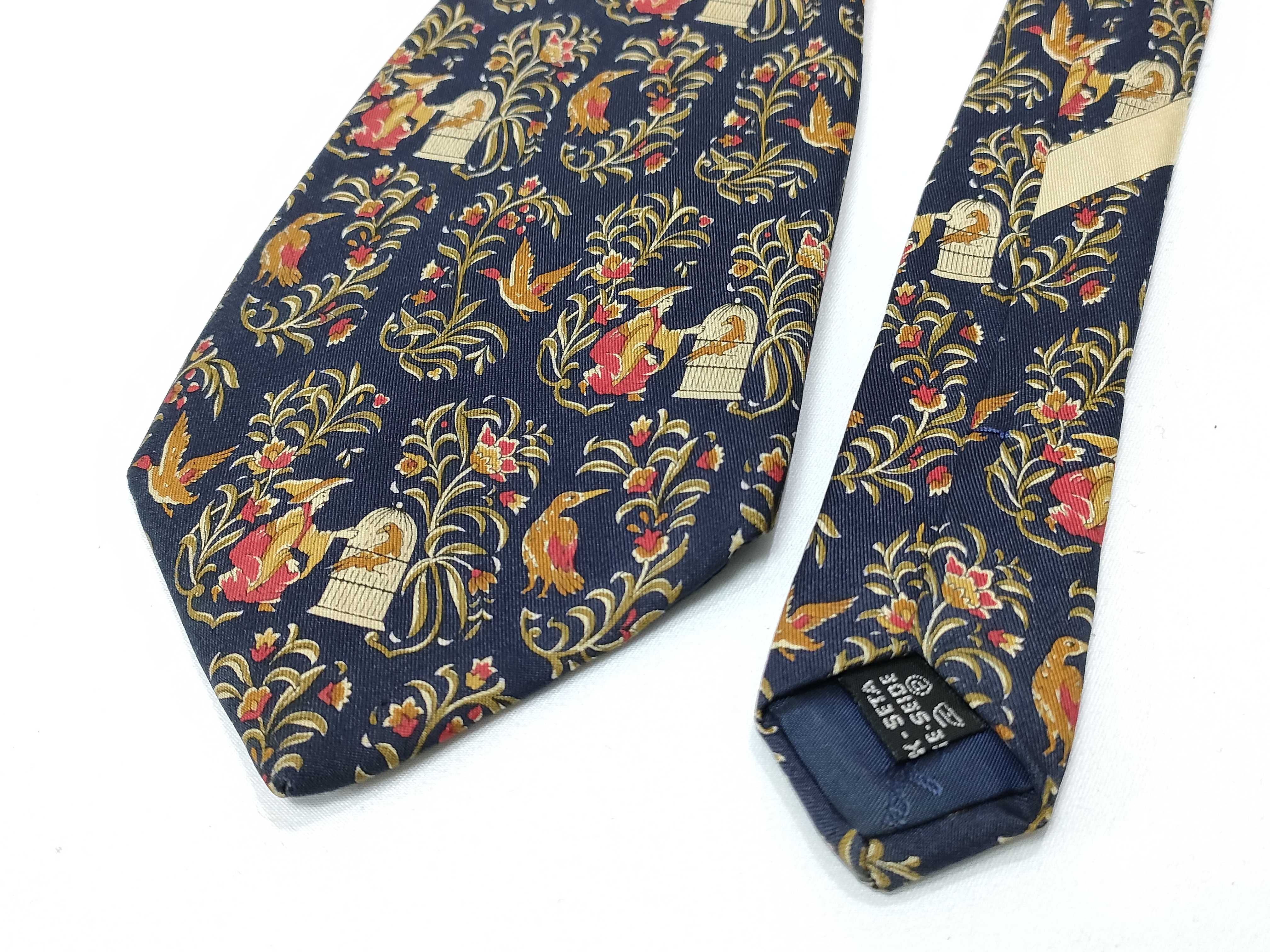 Salvatore Ferragamo Navy Blue Silk Birdcage and Avian Print Tie