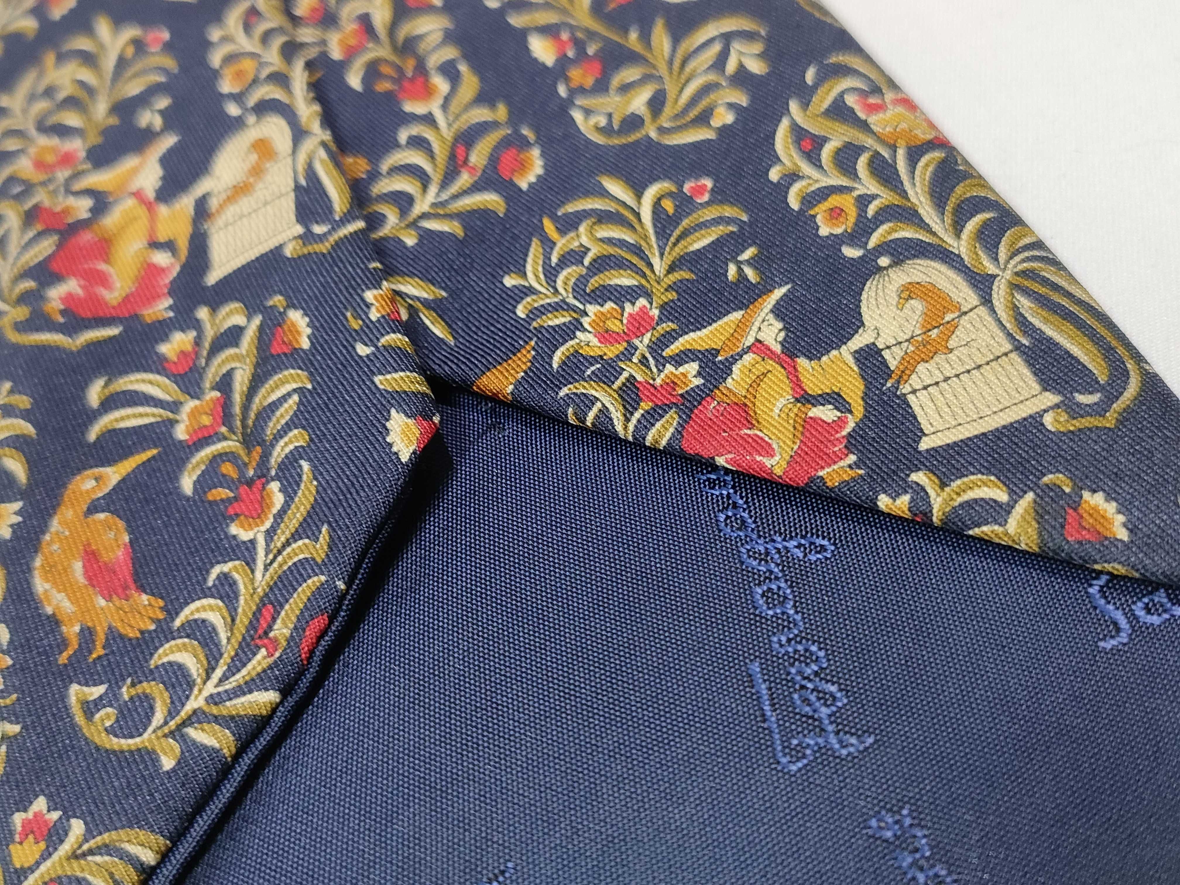 Salvatore Ferragamo Navy Blue Silk Birdcage and Avian Print Tie