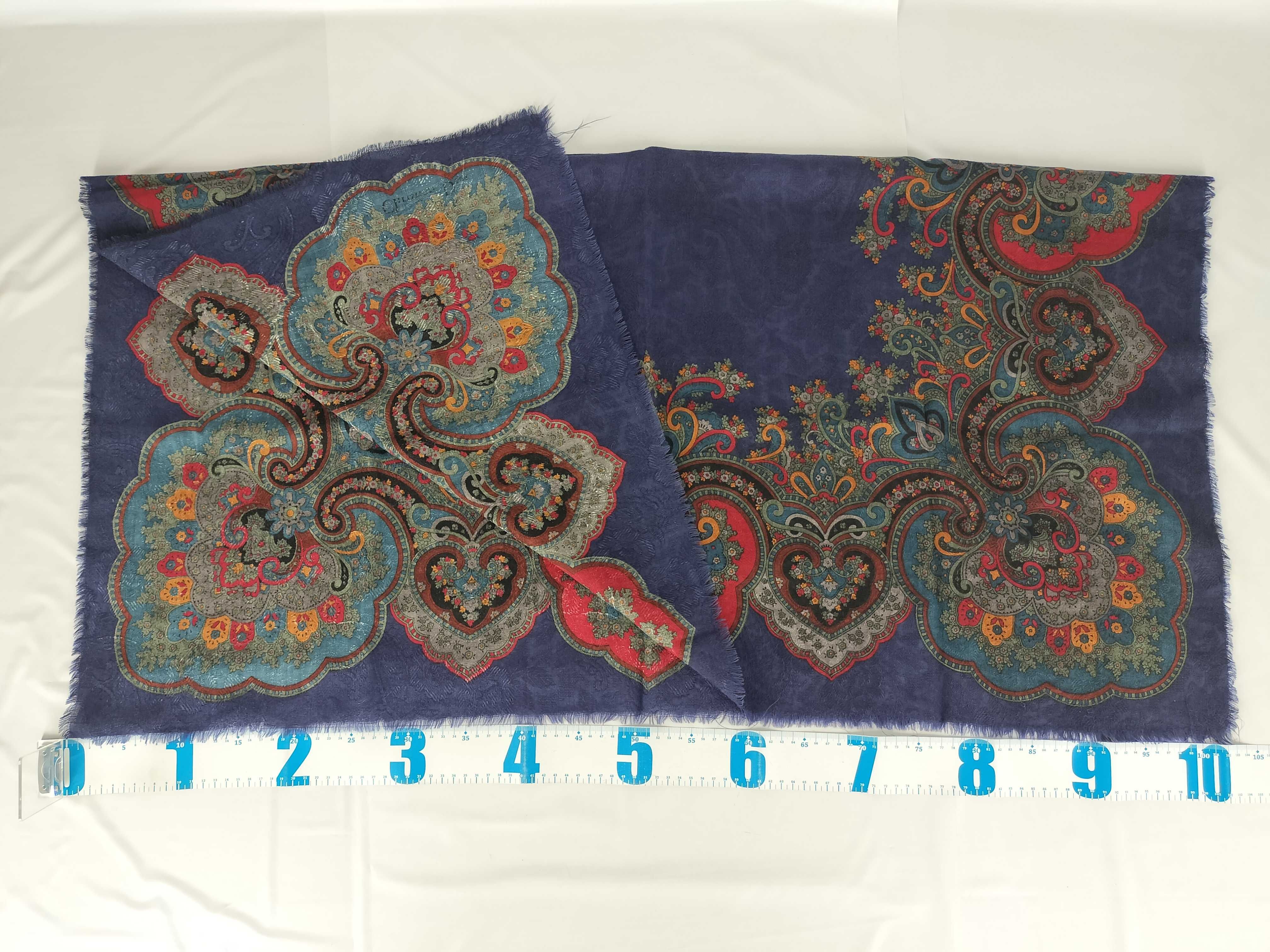 Christian Dior Navy Blue Damask and Paisley Border Square Scarf