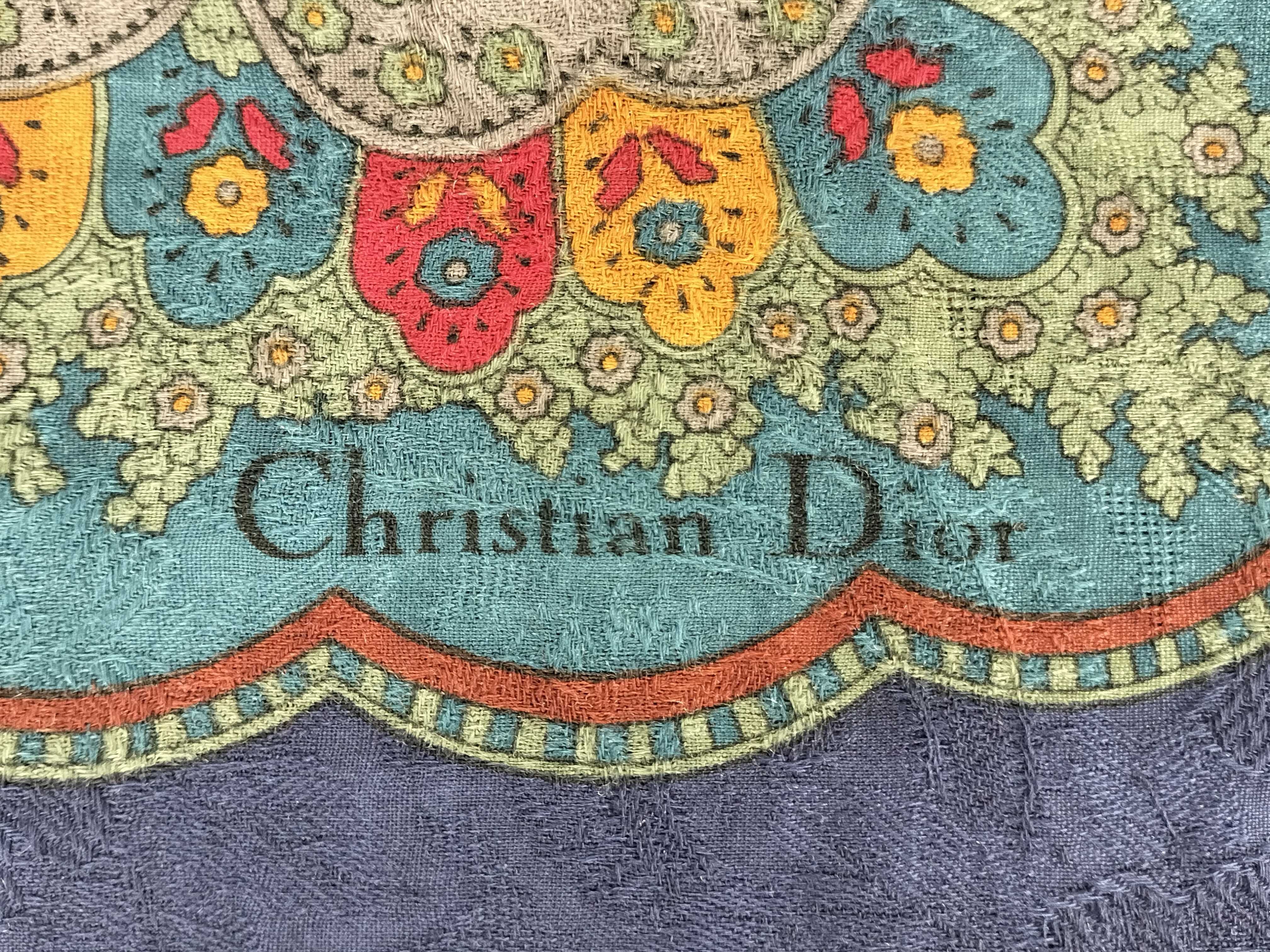 Christian Dior Navy Blue Damask and Paisley Border Square Scarf