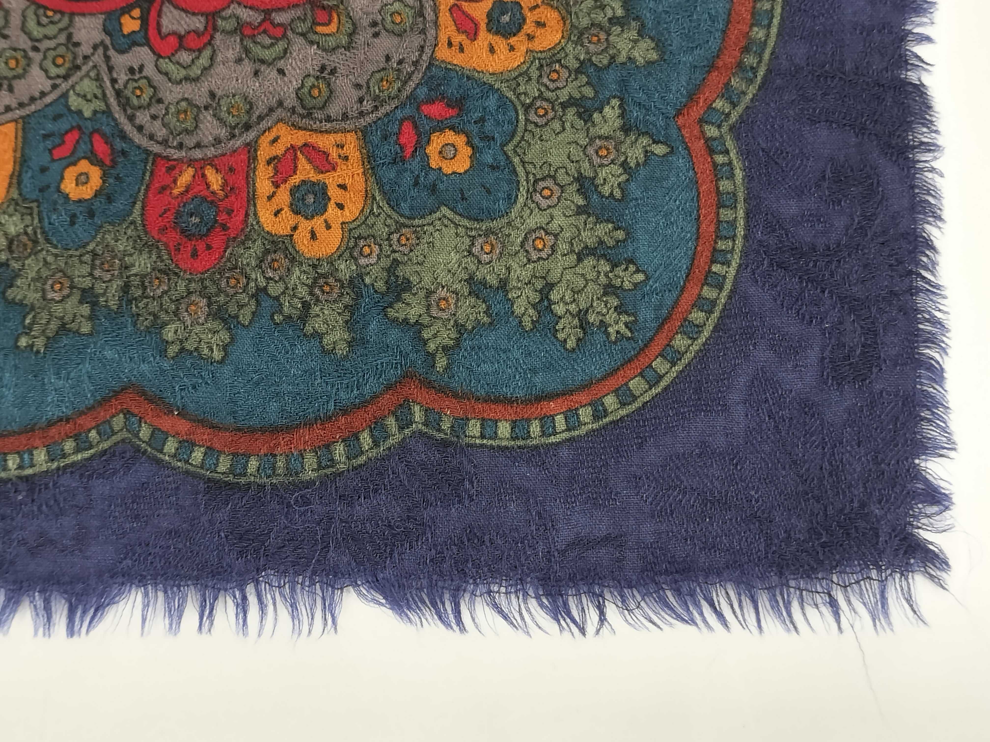 Christian Dior Navy Blue Damask and Paisley Border Square Scarf