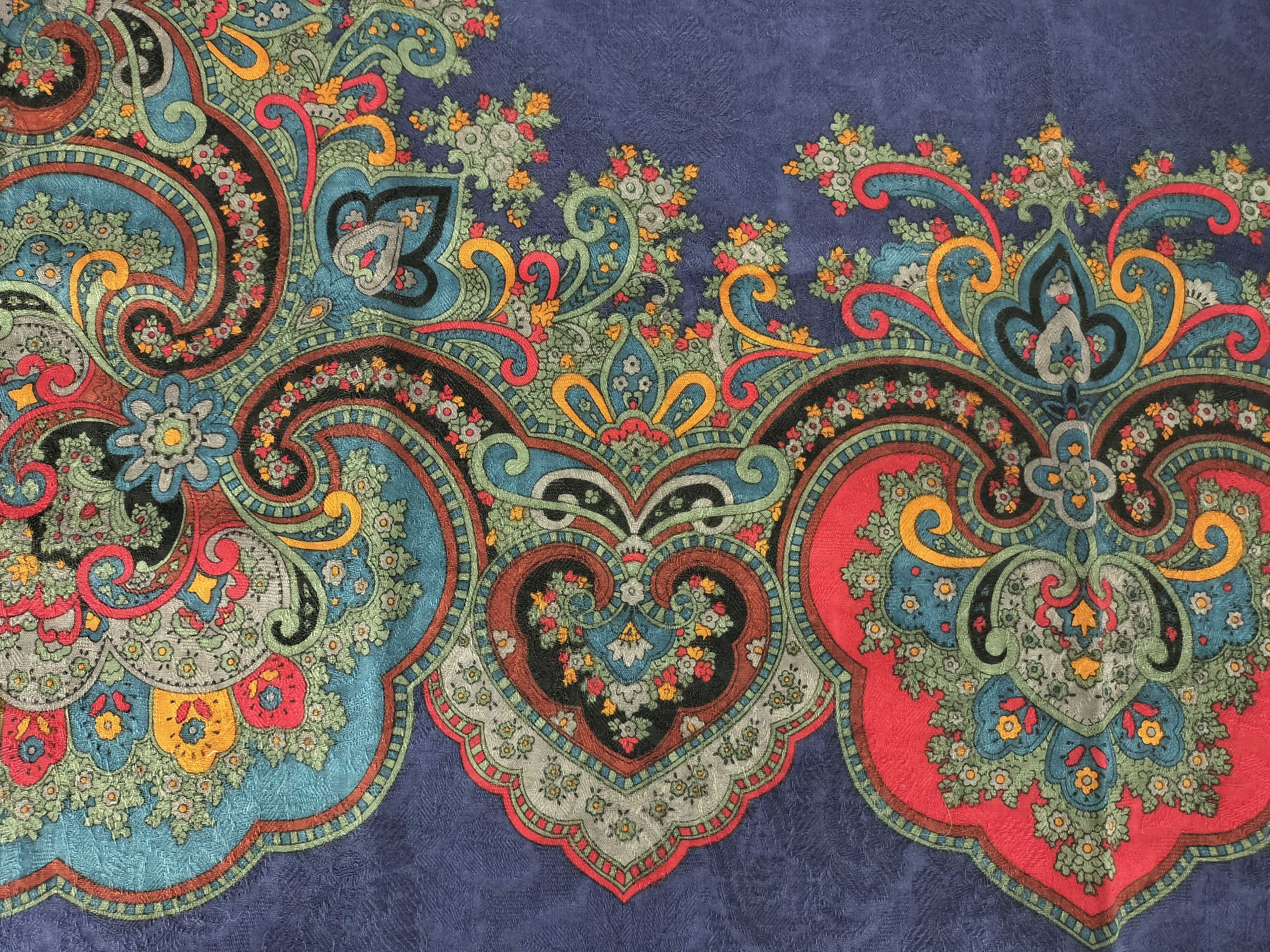 Christian Dior Navy Blue Damask and Paisley Border Square Scarf