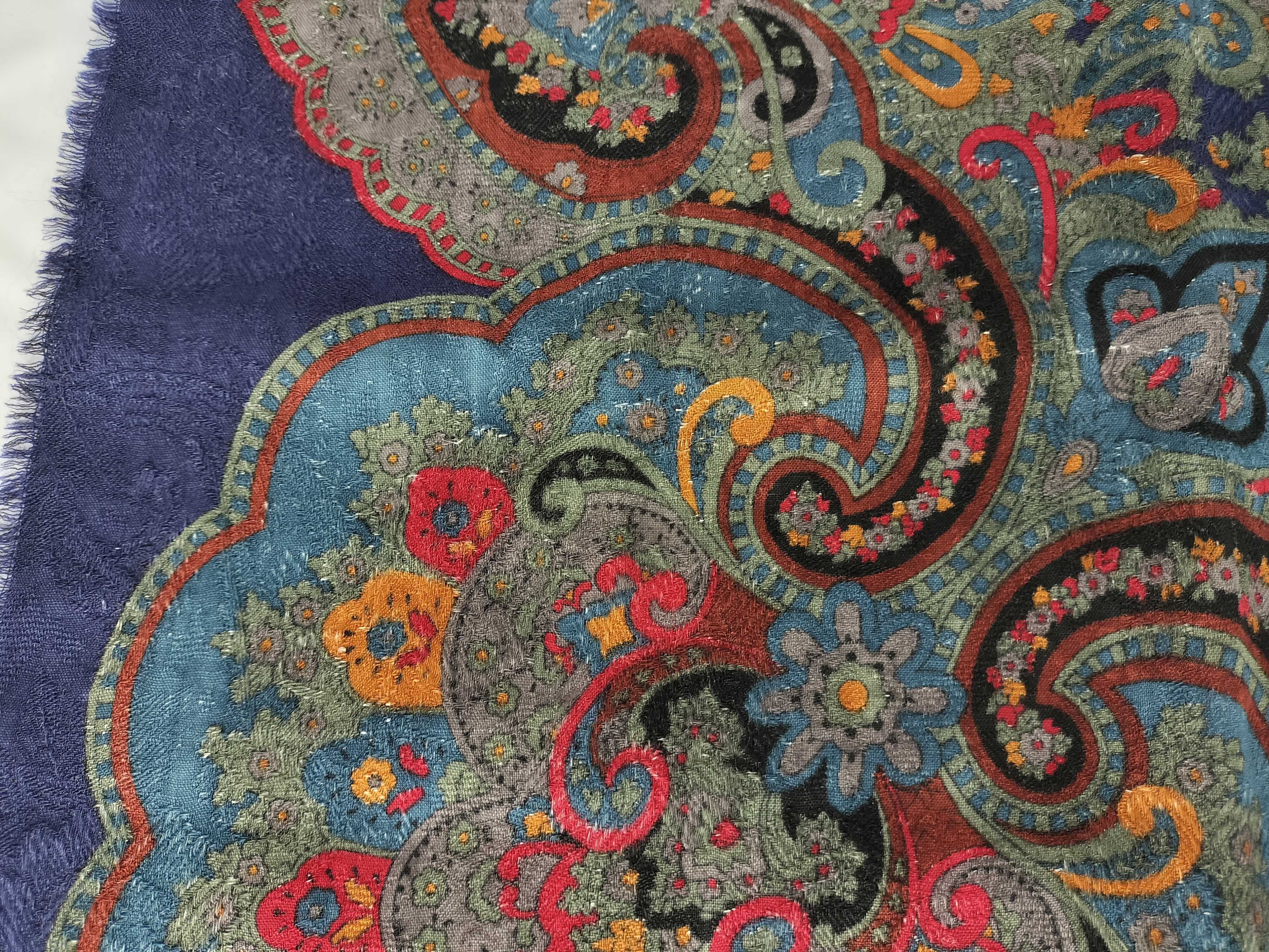 Christian Dior Navy Blue Damask and Paisley Border Square Scarf