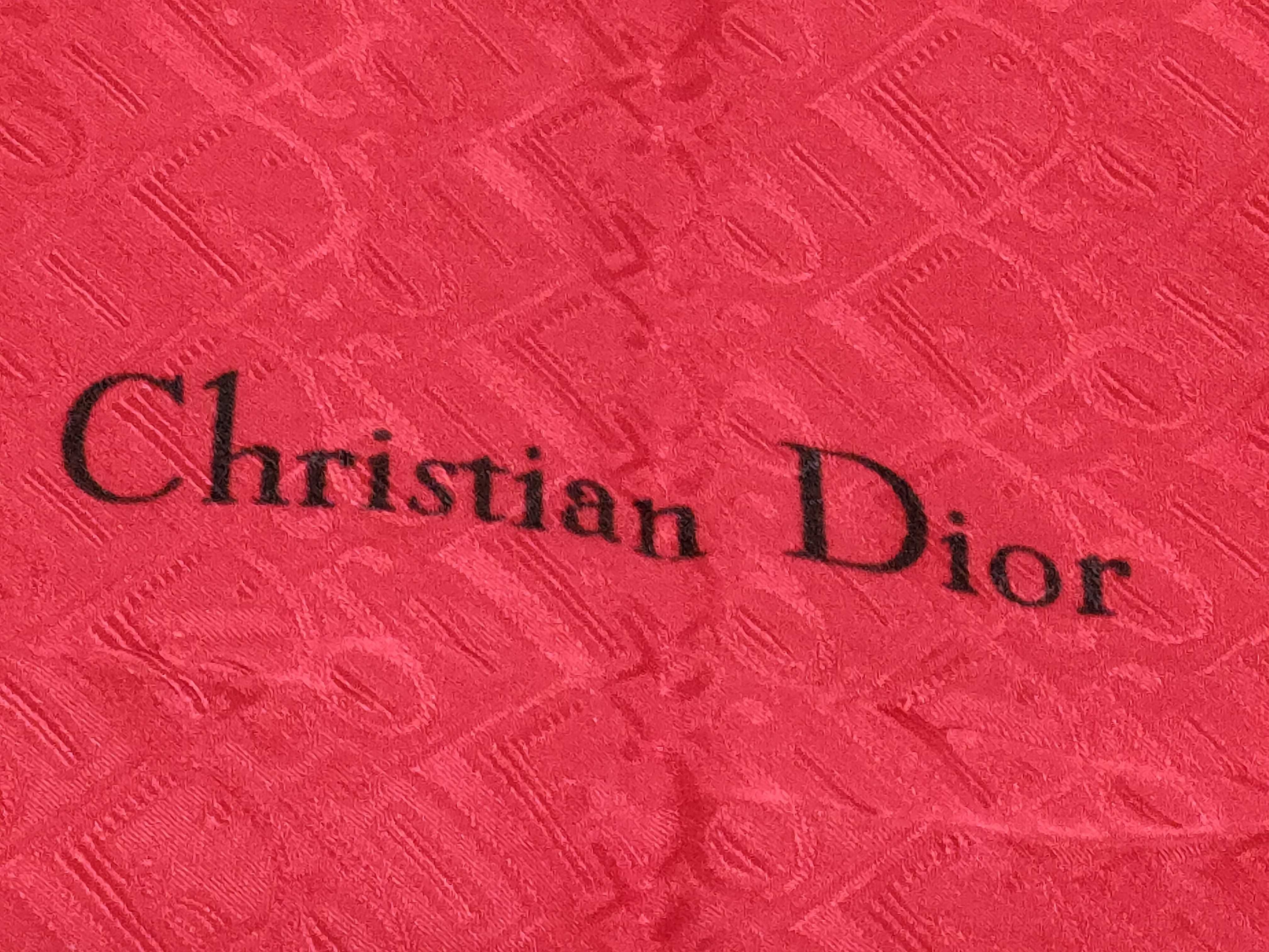 Christian Dior Red Monogram Silk Jacquard Scarf