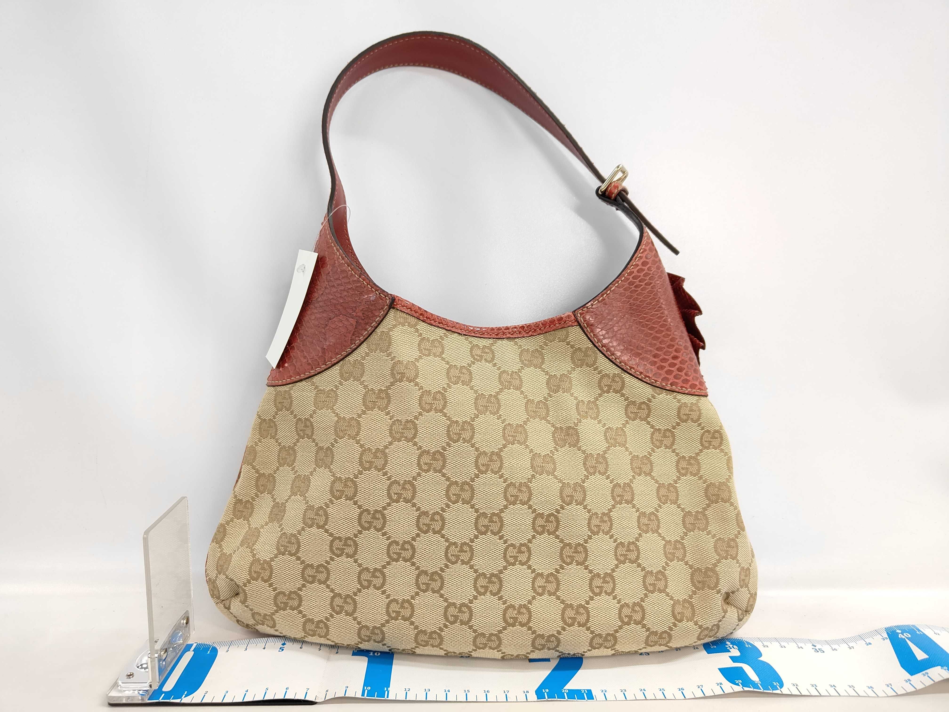 Vintage Gucci GG Canvas Trophy Shoulder Bag with Python Trim