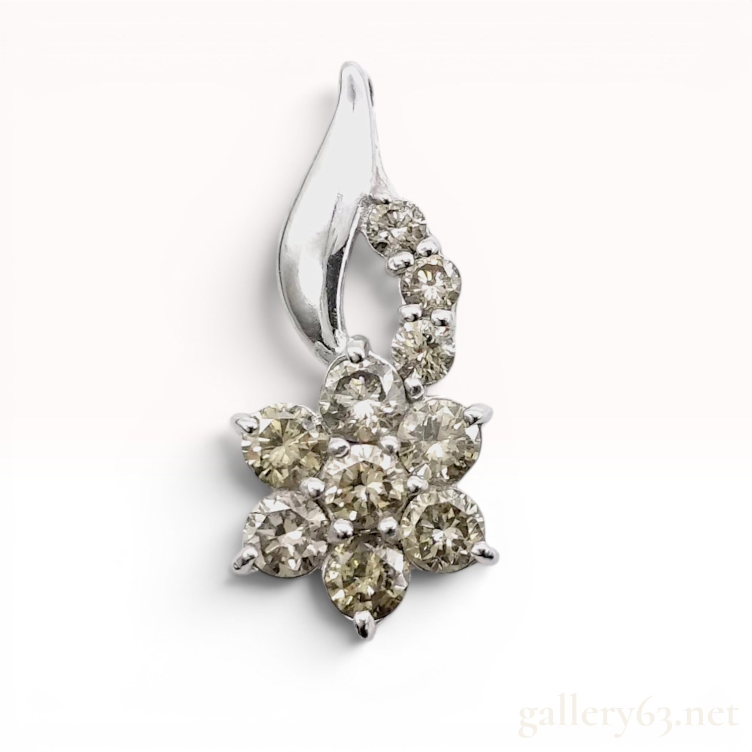 1.50ct Natural Champagne Diamond and 18K White Gold Flower Cluster Pendant