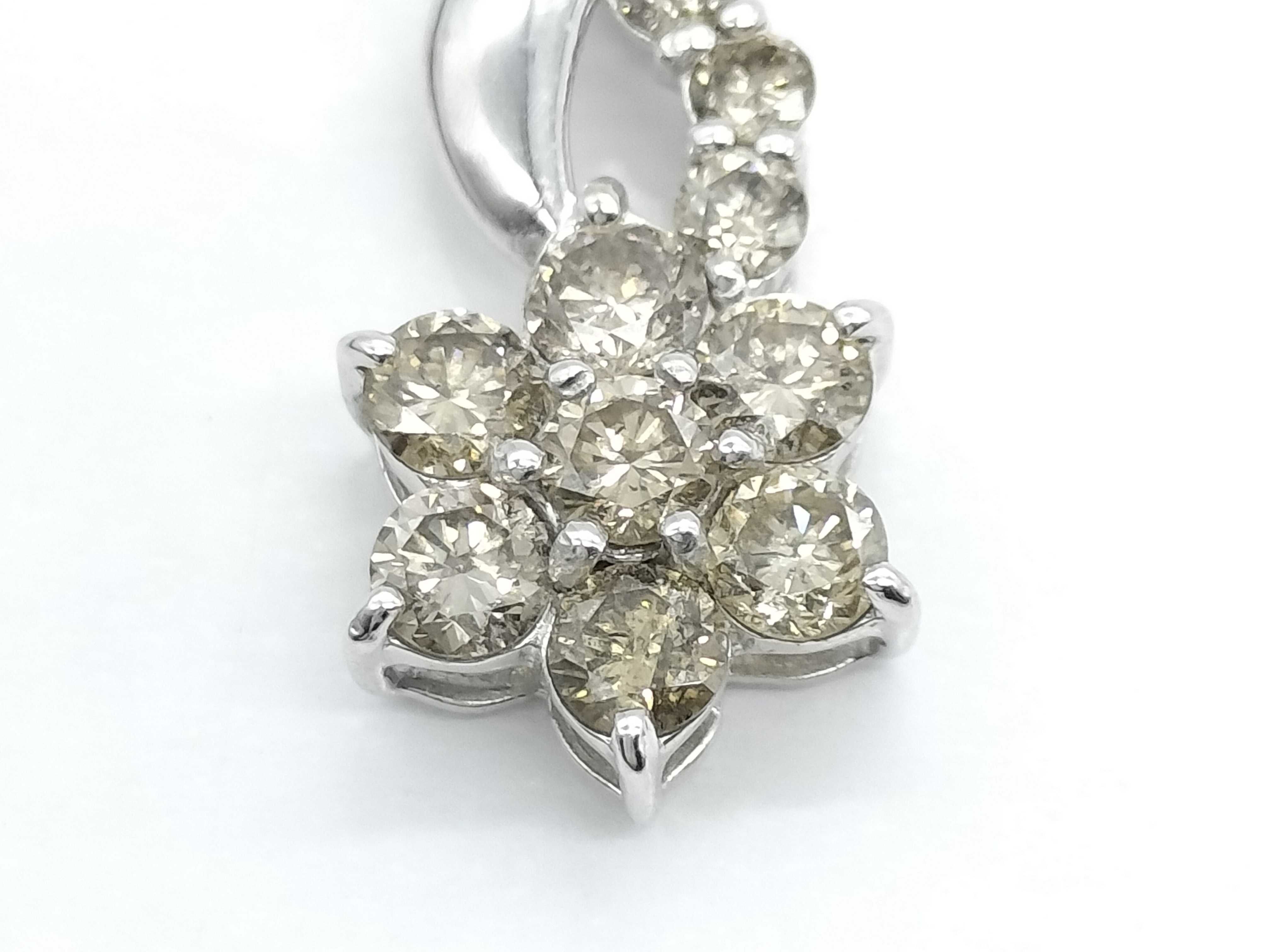 1.50ct Natural Champagne Diamond and 18K White Gold Flower Cluster Pendant