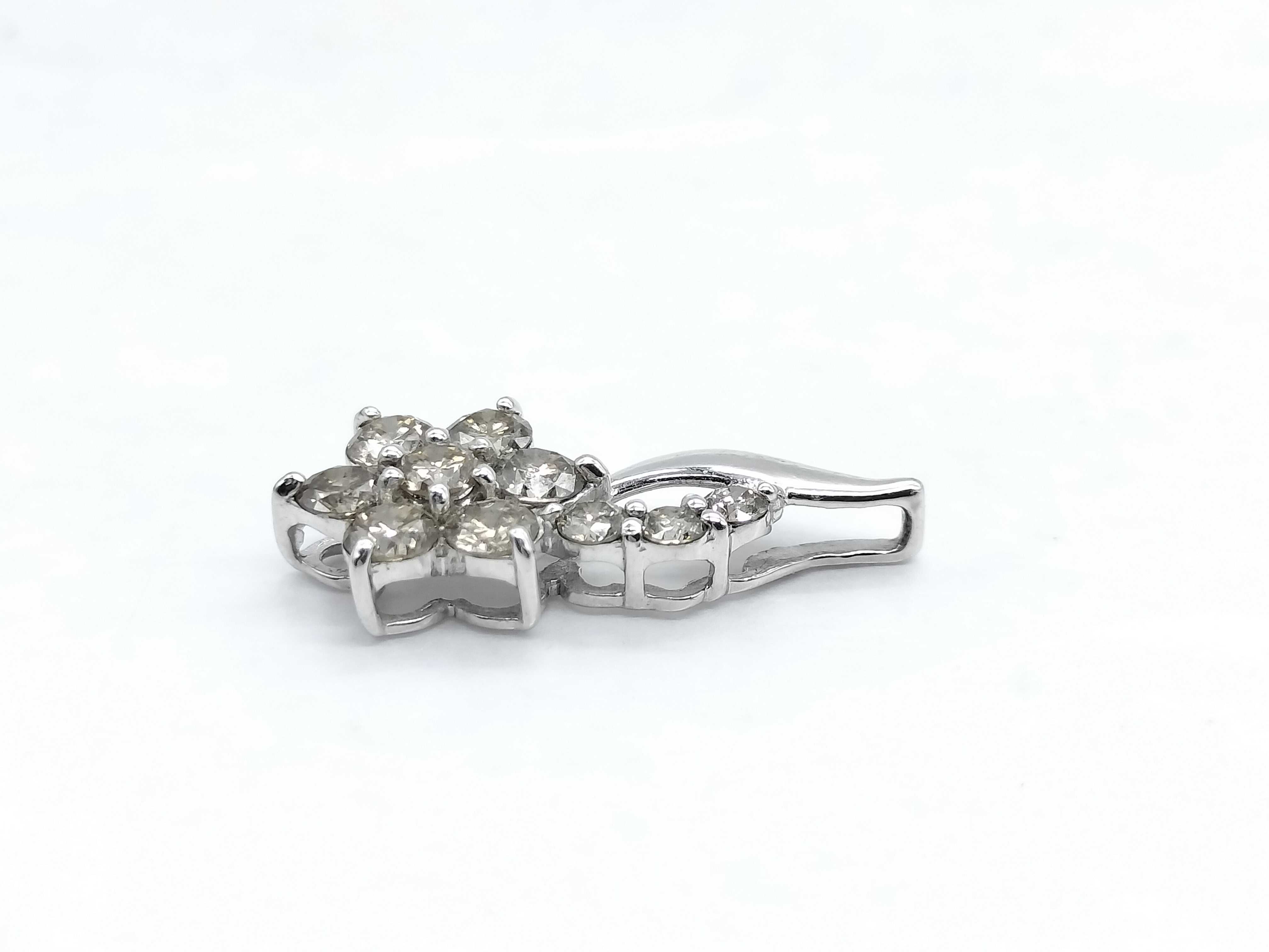 1.50ct Natural Champagne Diamond and 18K White Gold Flower Cluster Pendant