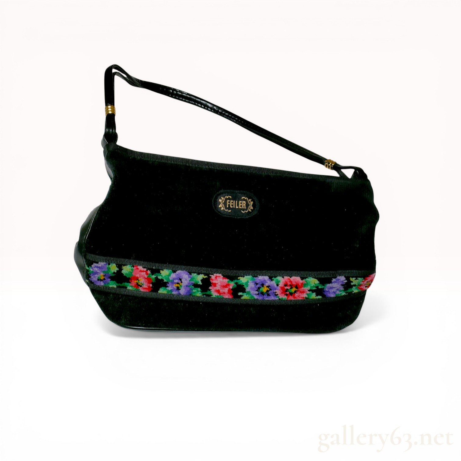 Feiler Chenille Floral Baguette-Style Shoulder Bag