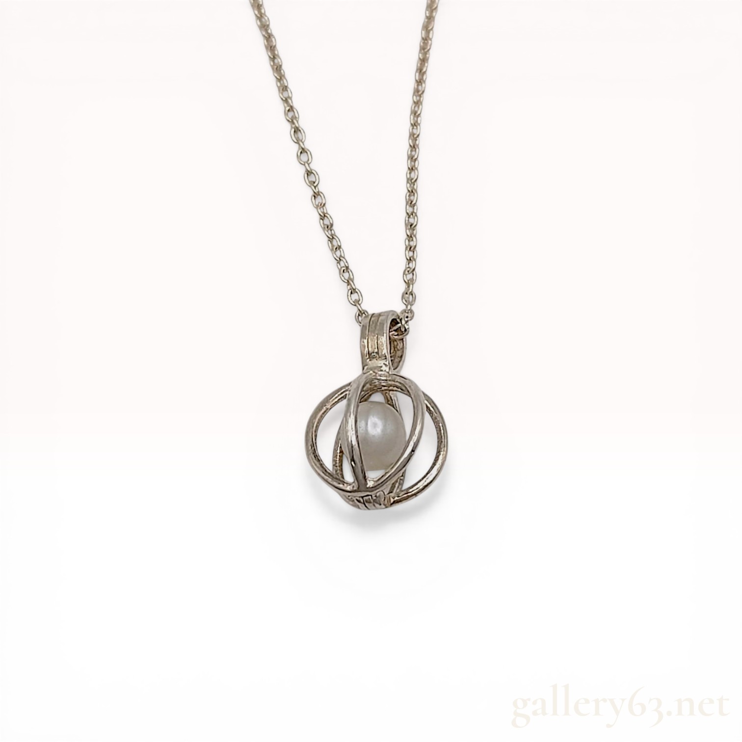 Sterling Silver and Cultured Pearl Cage Pendant Necklace