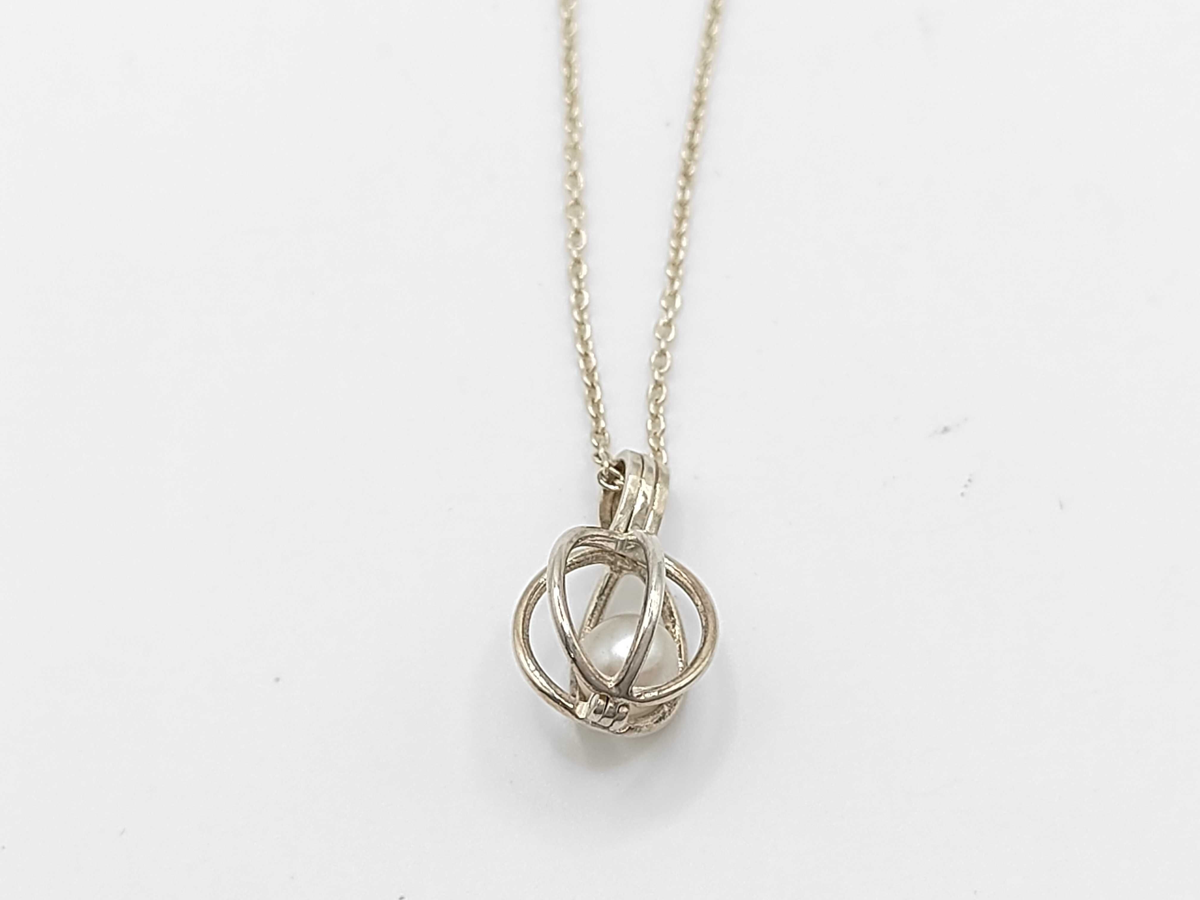 Sterling Silver and Cultured Pearl Cage Pendant Necklace