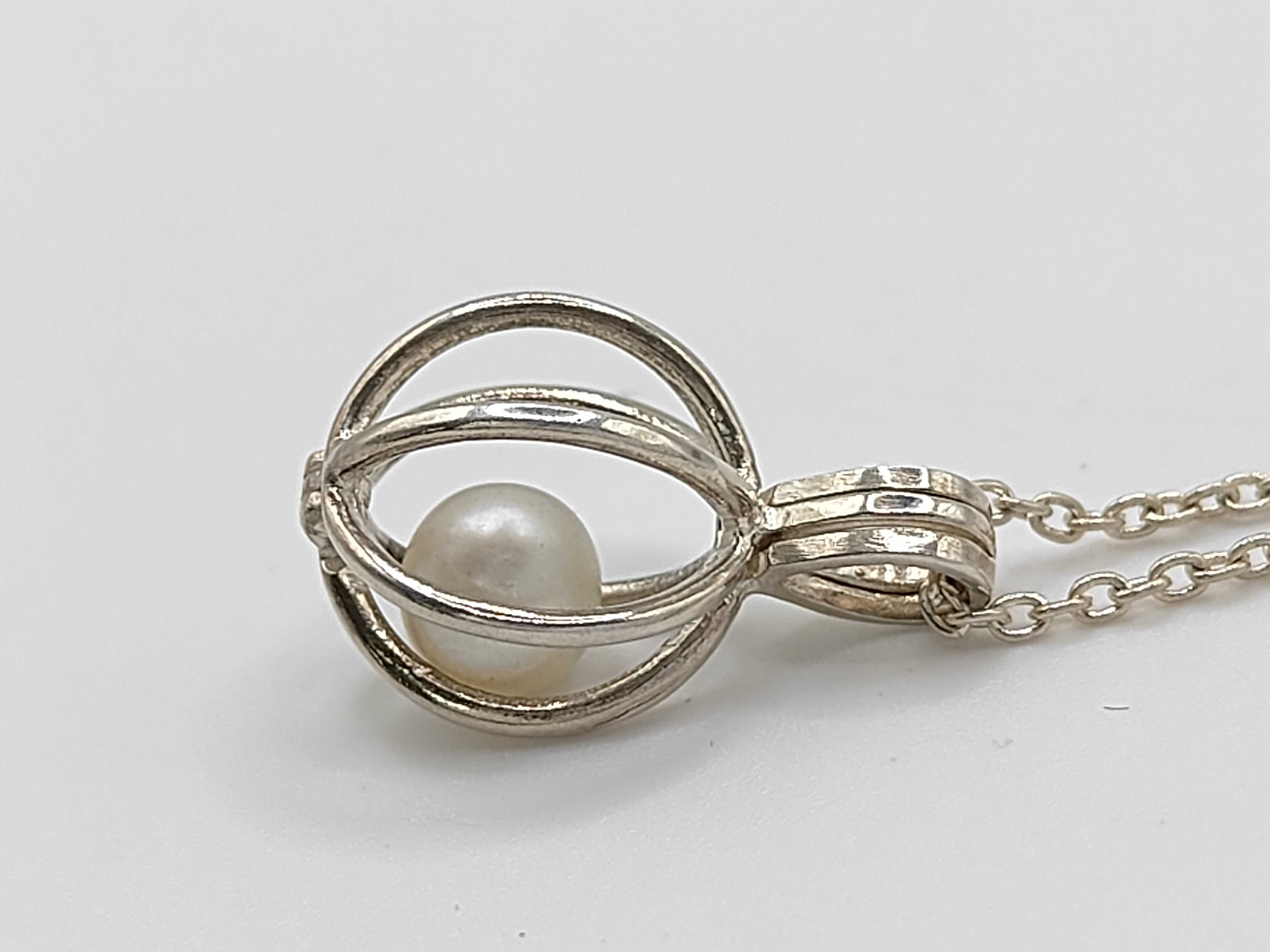 Sterling Silver and Cultured Pearl Cage Pendant Necklace