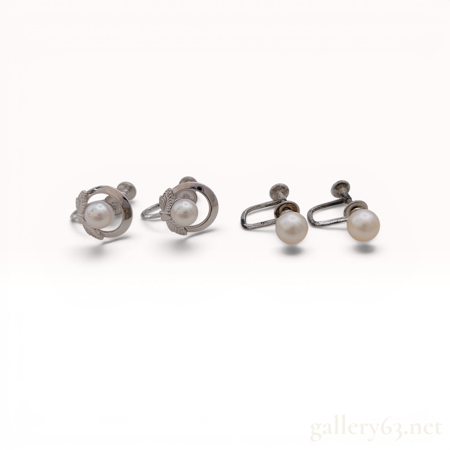 A Group of Vintage Mikimoto and Silver Cultured Pearl Screw-Back Earrings w/Box