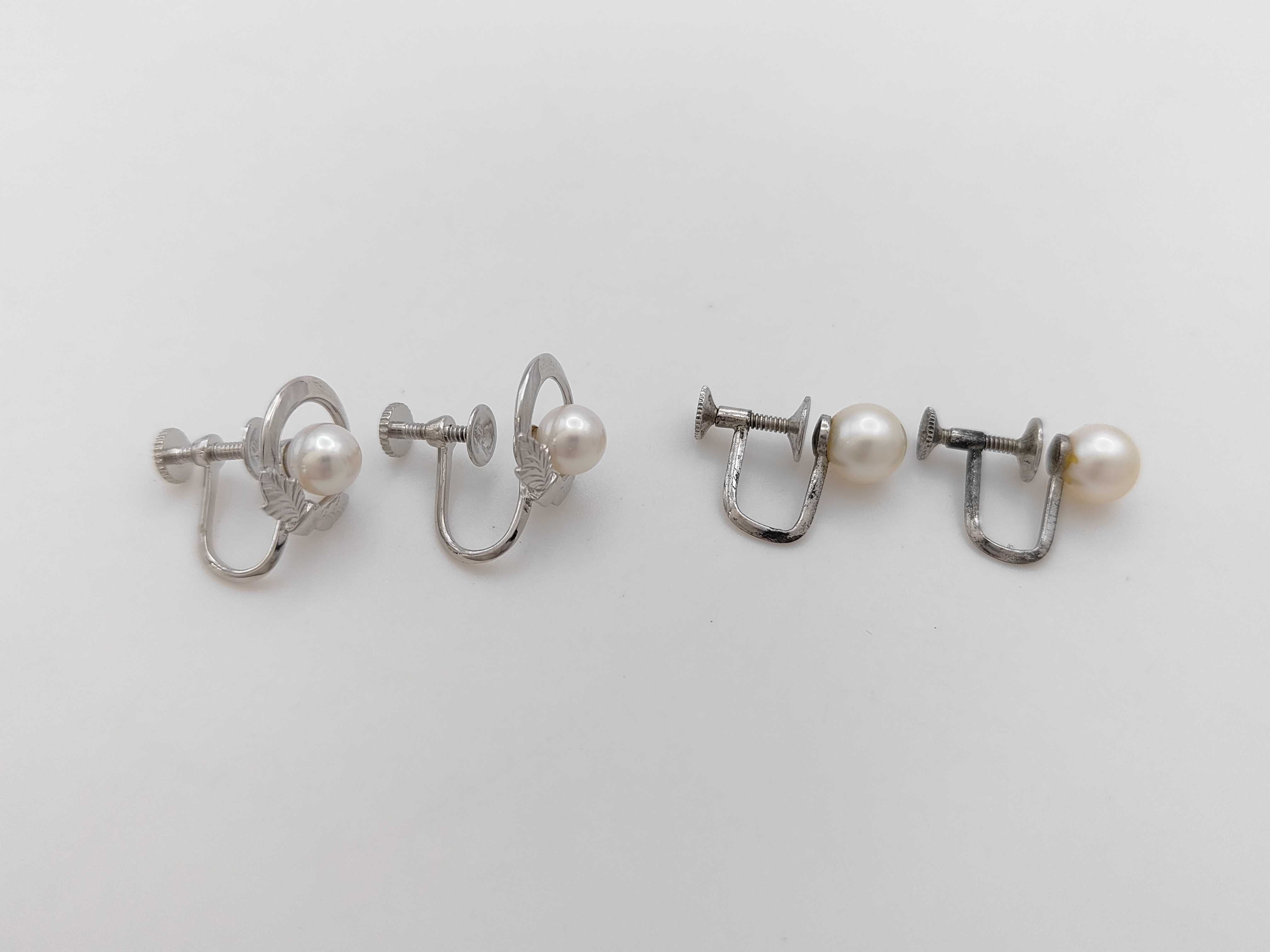 A Group of Vintage Mikimoto and Silver Cultured Pearl Screw-Back Earrings w/Box