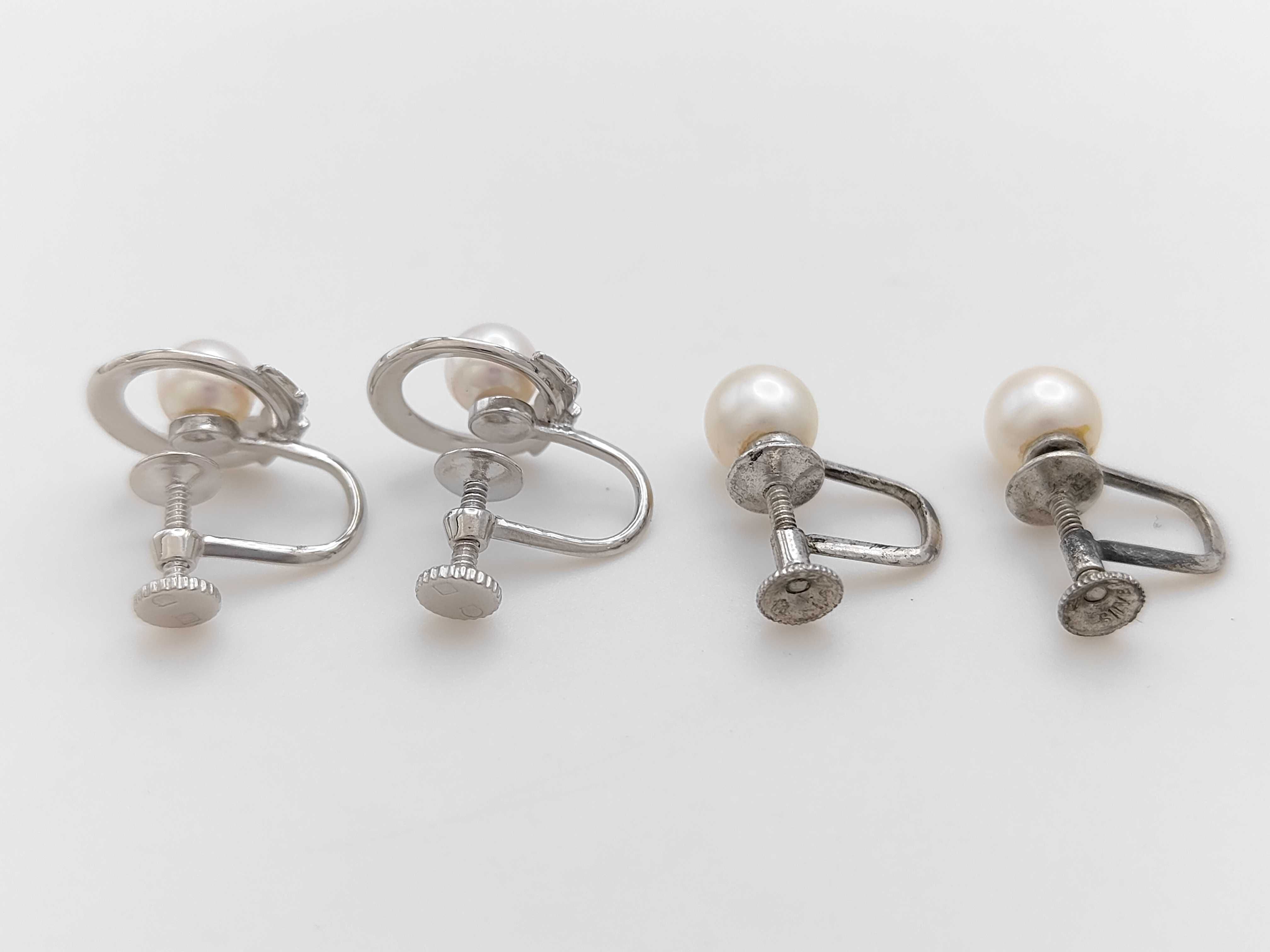 A Group of Vintage Mikimoto and Silver Cultured Pearl Screw-Back Earrings w/Box