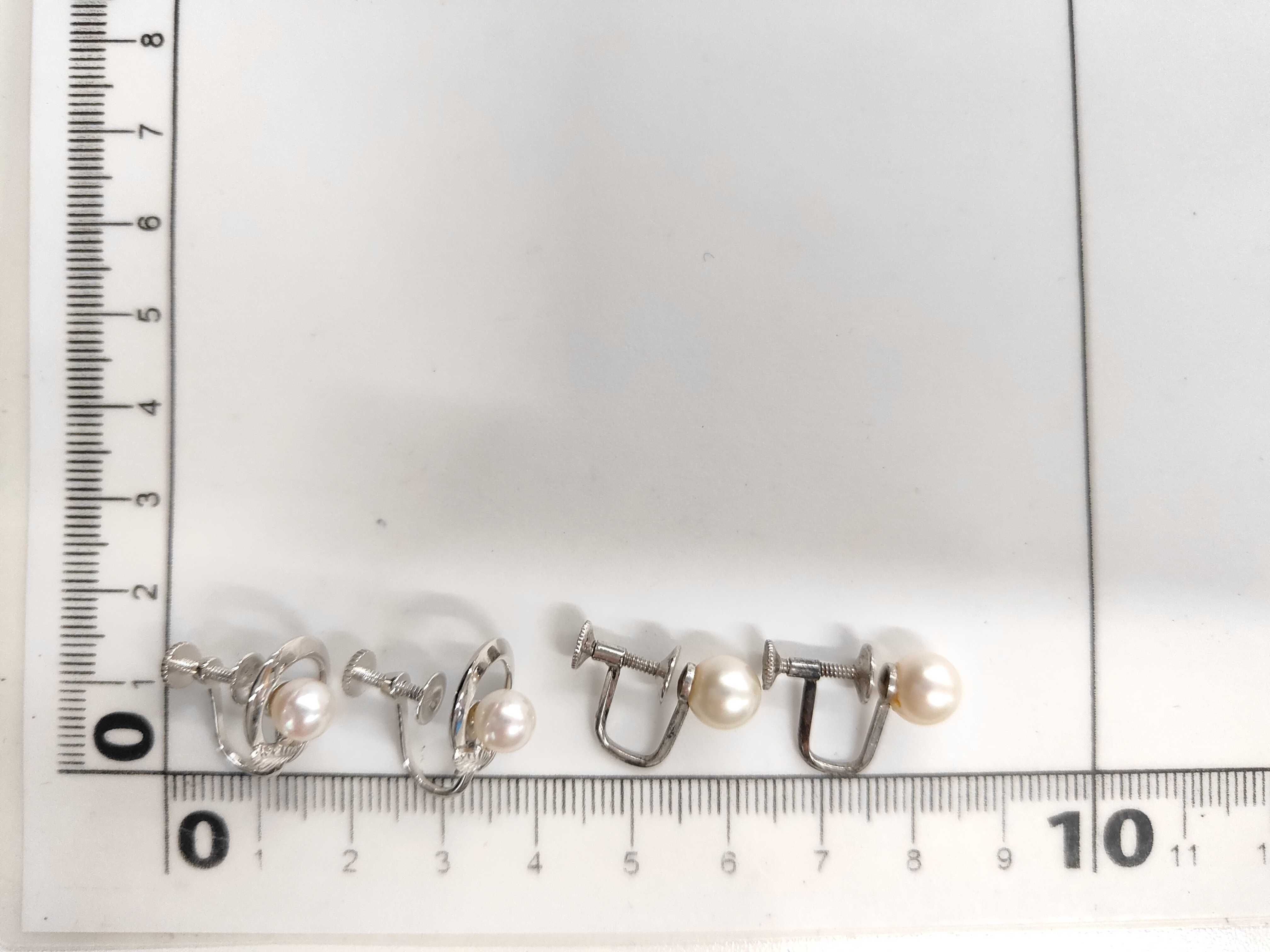 A Group of Vintage Mikimoto and Silver Cultured Pearl Screw-Back Earrings w/Box