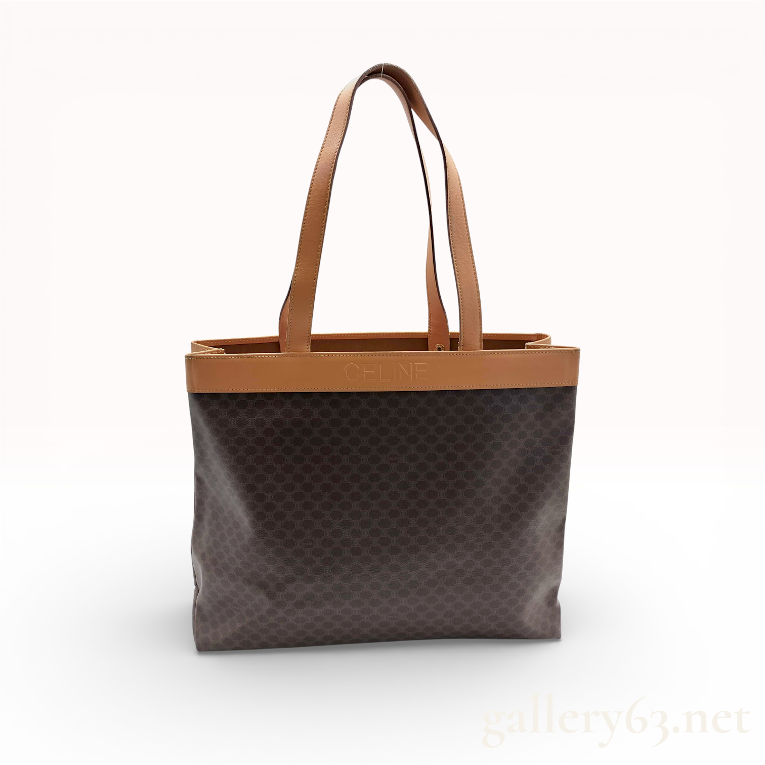 Celine Vintage Macadam Tote Bag, Coated Canvas and Leather, Brown