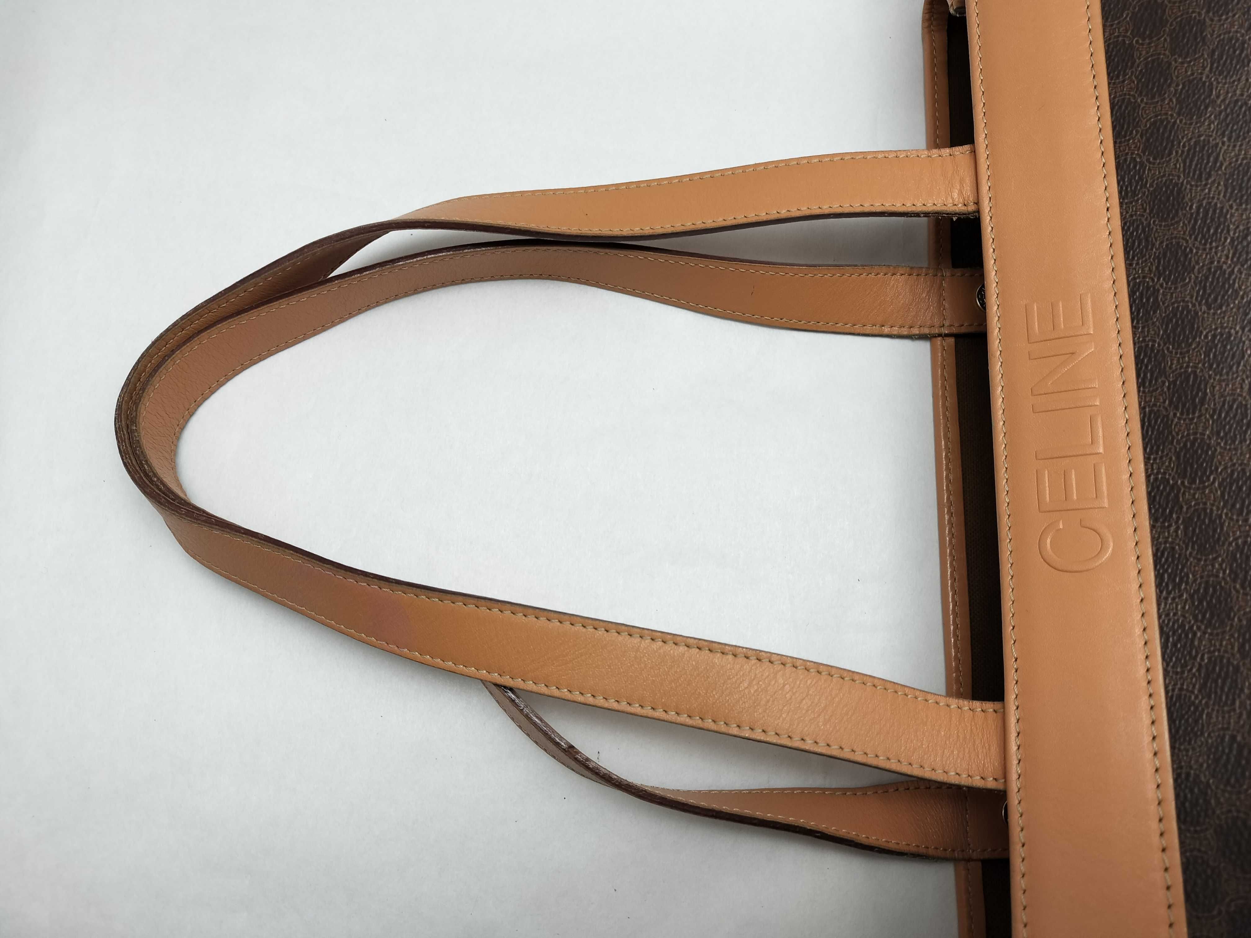 Celine Vintage Macadam Tote Bag, Coated Canvas and Leather, Brown