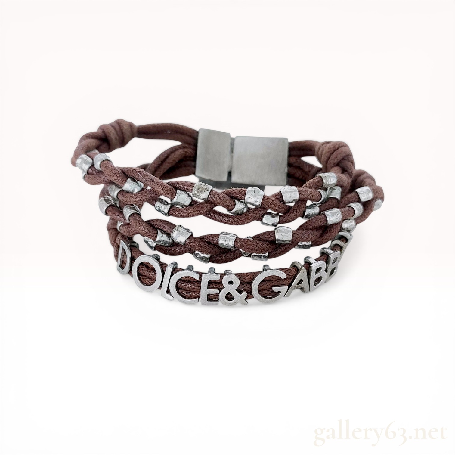 Dolce & Gabbana Sterling Silver and Brown Textile Multi-Strand Bracelet