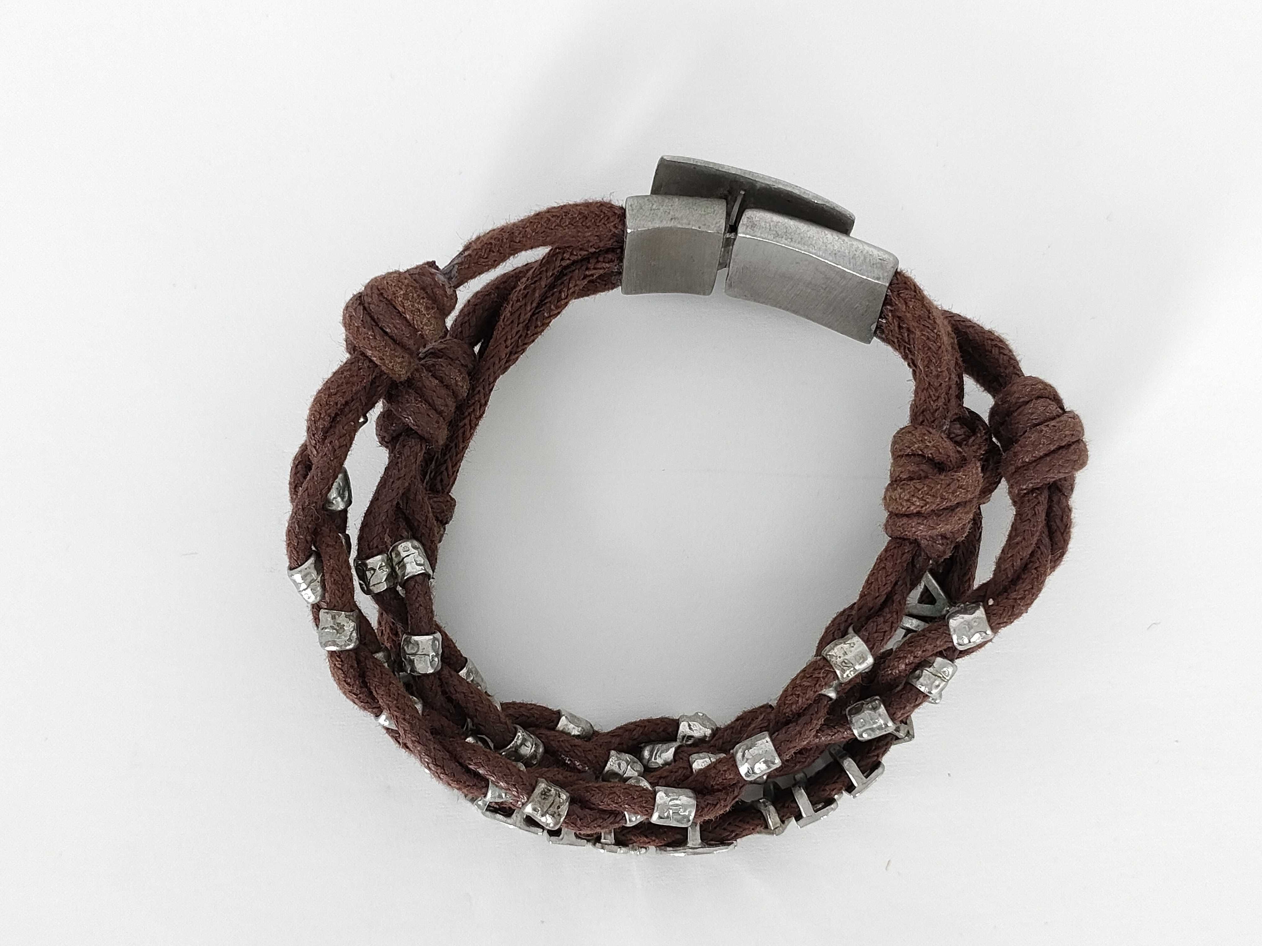 Dolce & Gabbana Sterling Silver and Brown Textile Multi-Strand Bracelet