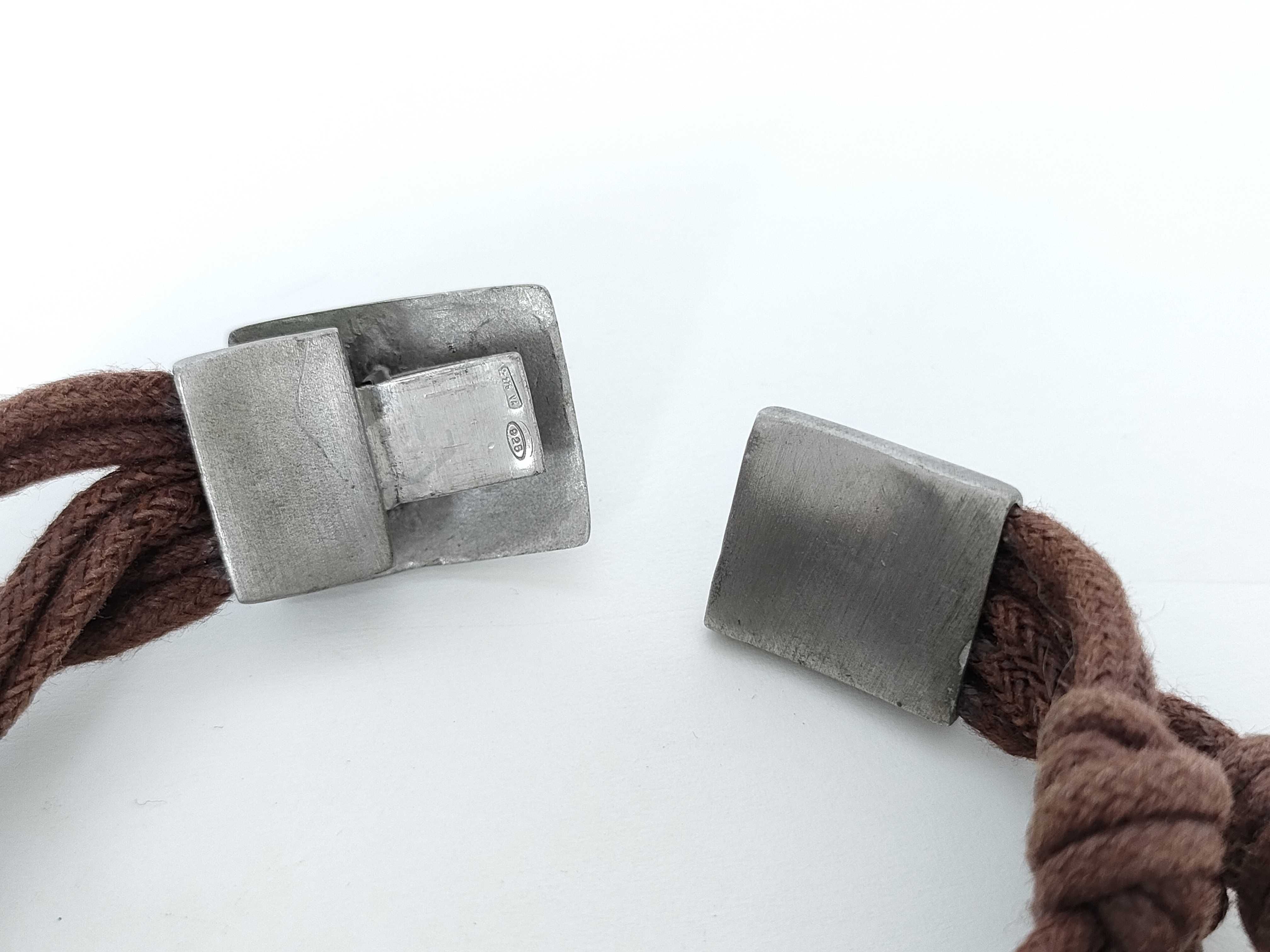 Dolce & Gabbana Sterling Silver and Brown Textile Multi-Strand Bracelet