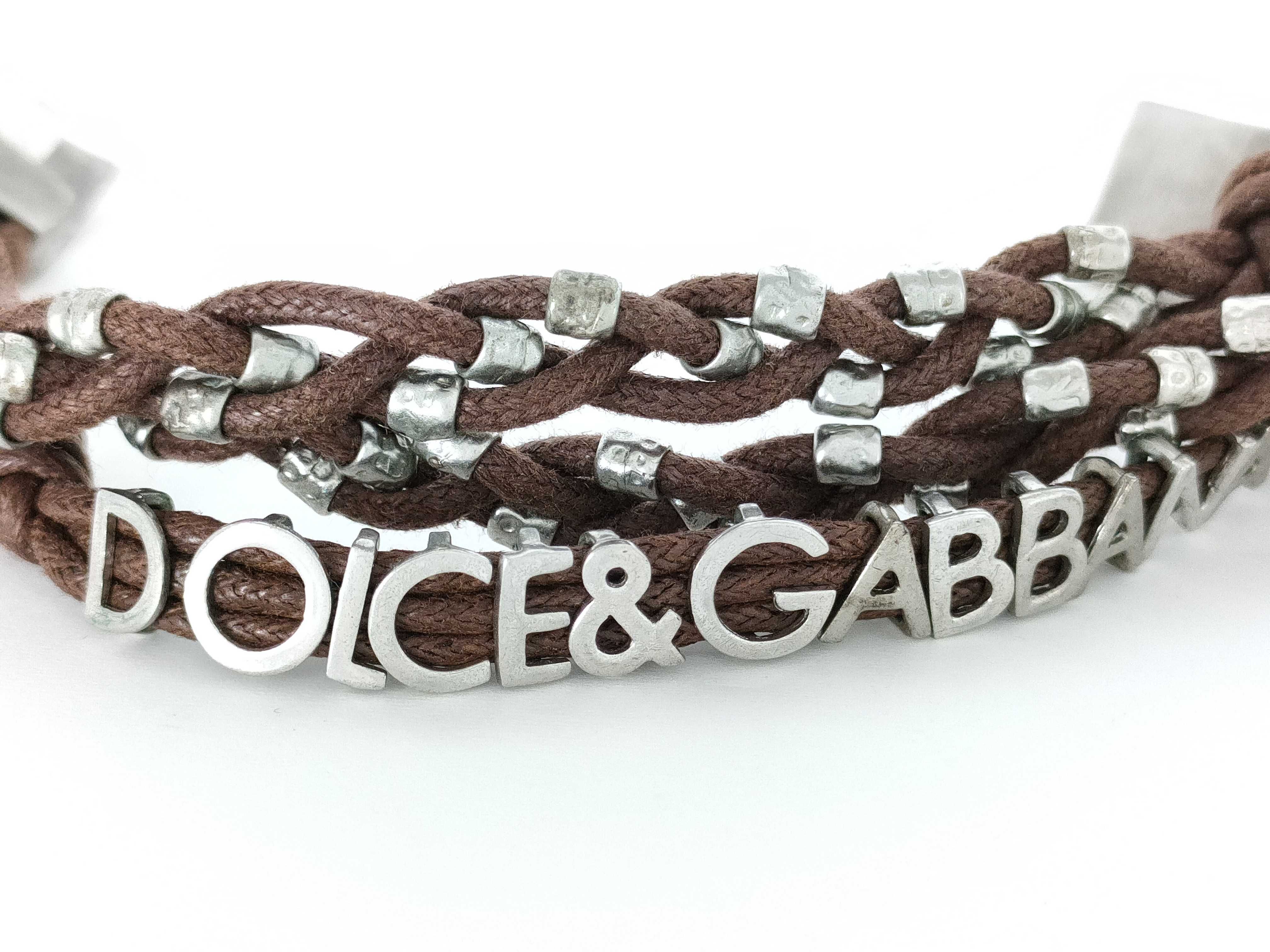 Dolce & Gabbana Sterling Silver and Brown Textile Multi-Strand Bracelet
