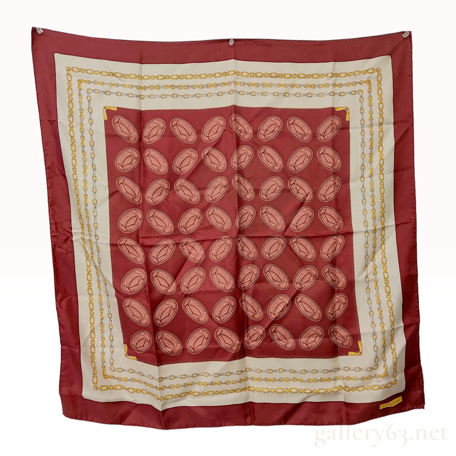 Must de Cartier Burgundy and Cream Silk Scarf