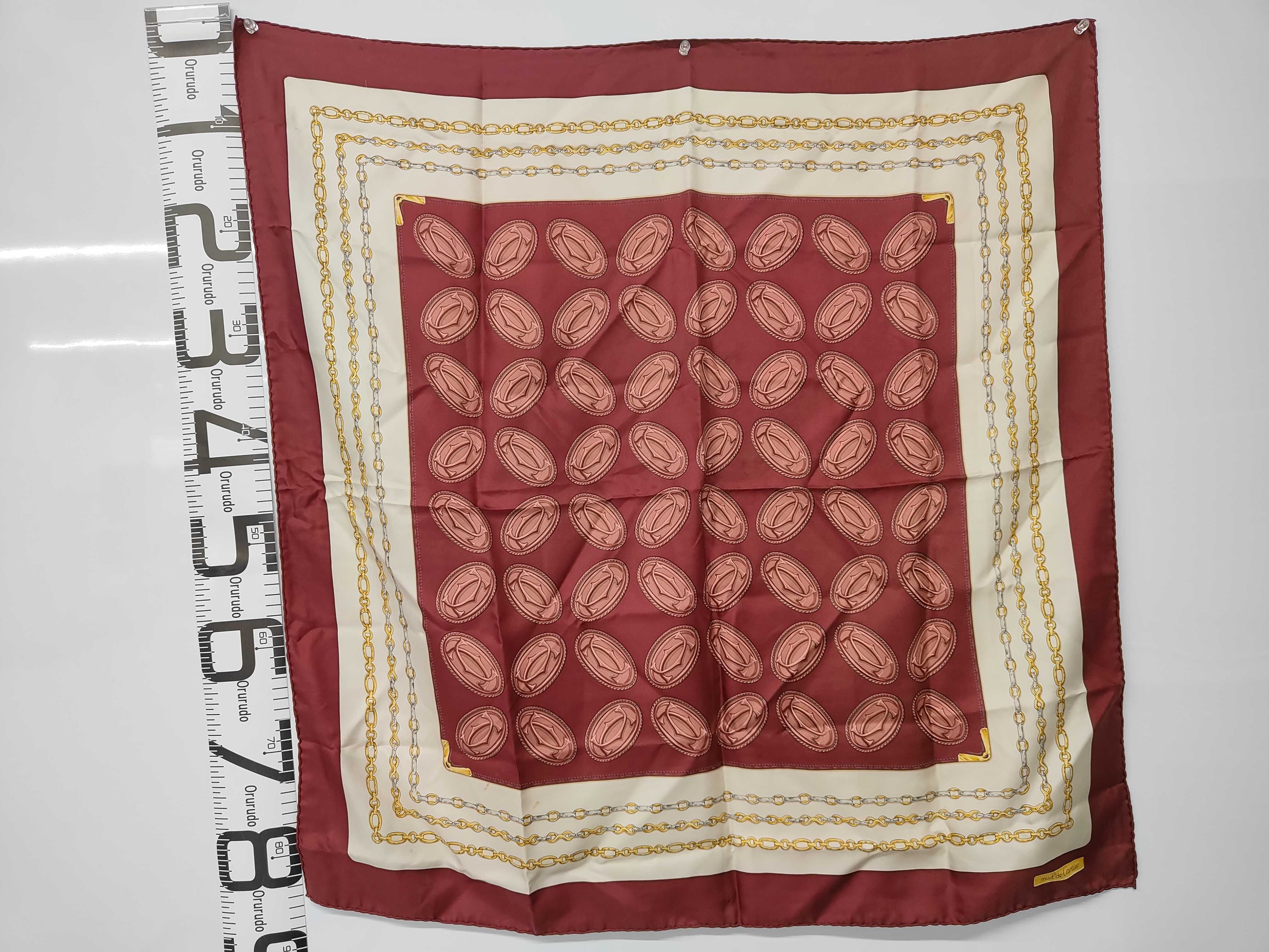 Must de Cartier Burgundy and Cream Silk Scarf