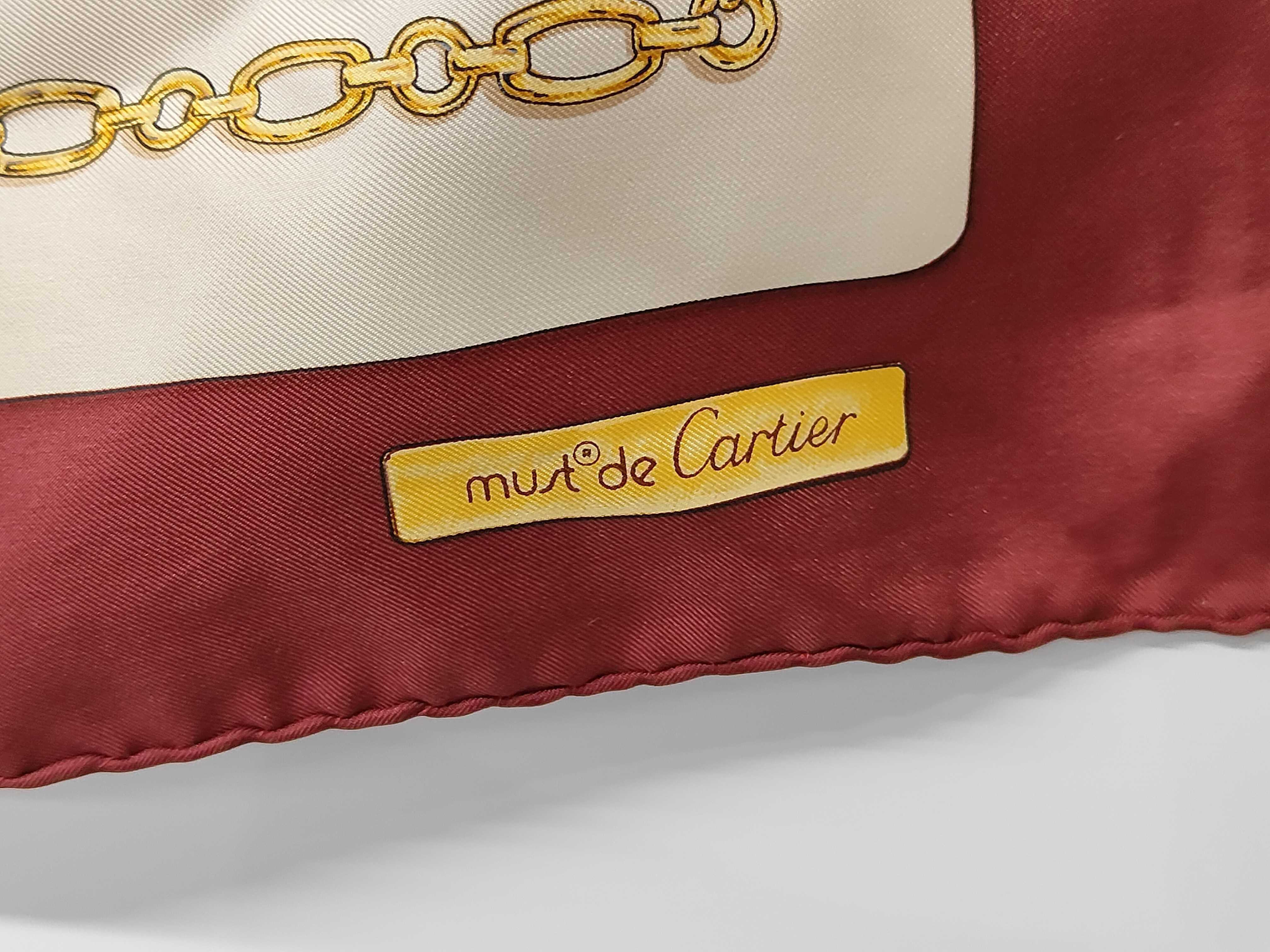 Must de Cartier Burgundy and Cream Silk Scarf