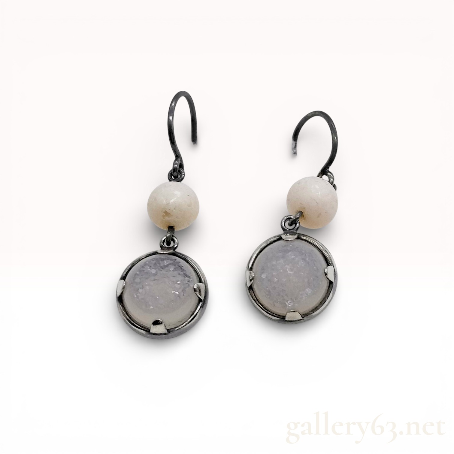 Oxidized Sterling Silver and Druzy Quartz Drop Earrings