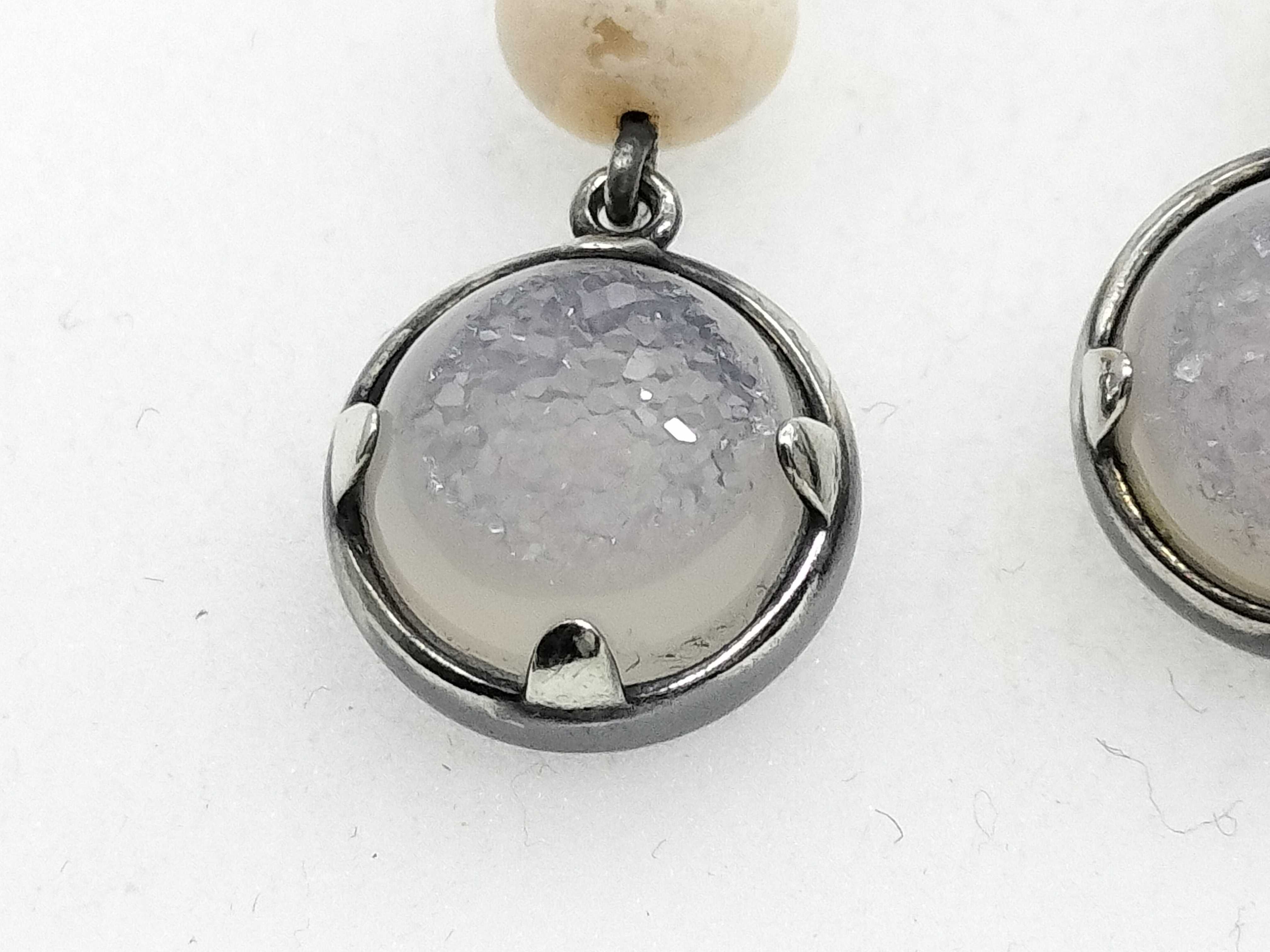 Oxidized Sterling Silver and Druzy Quartz Drop Earrings