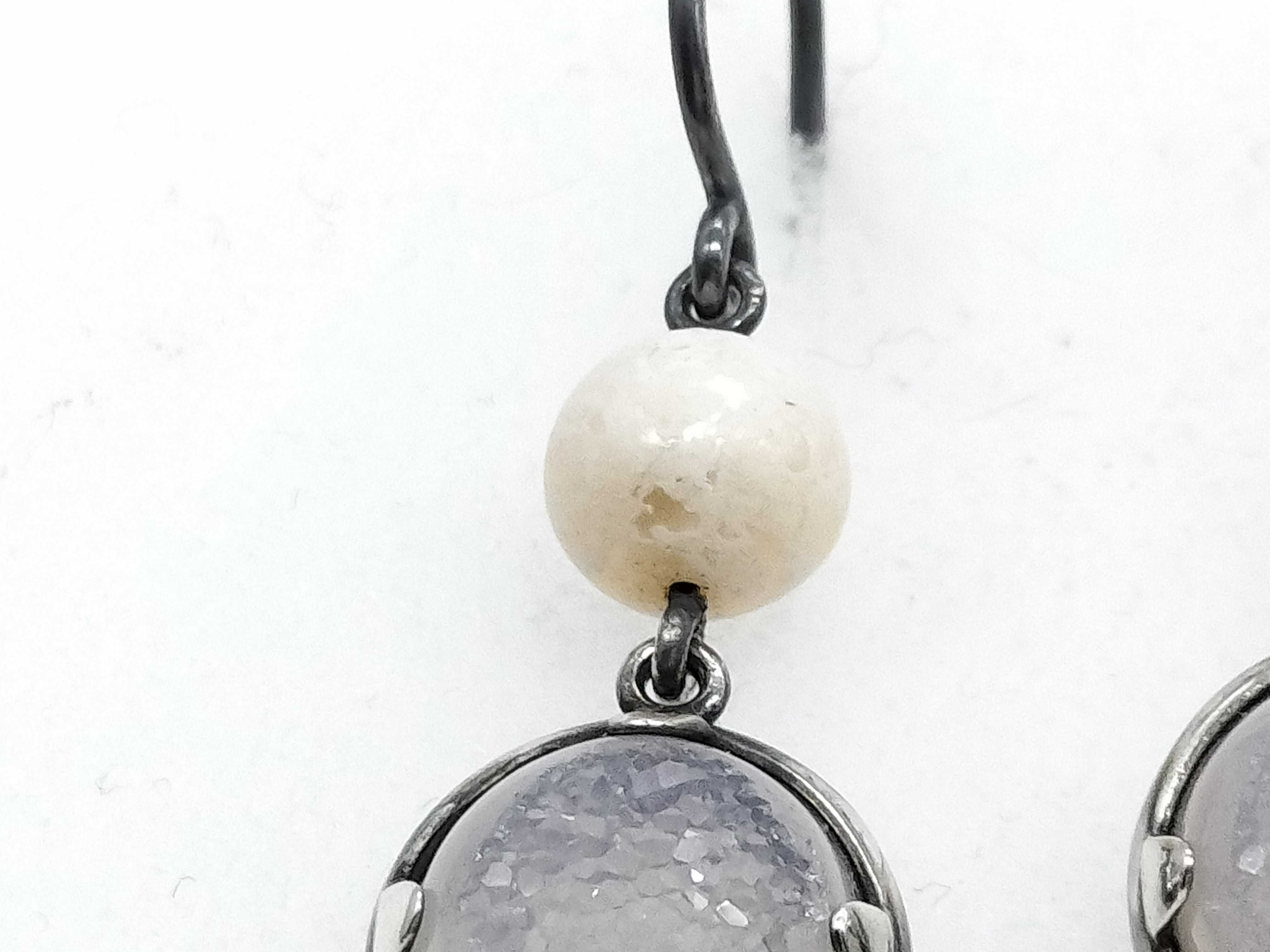 Oxidized Sterling Silver and Druzy Quartz Drop Earrings