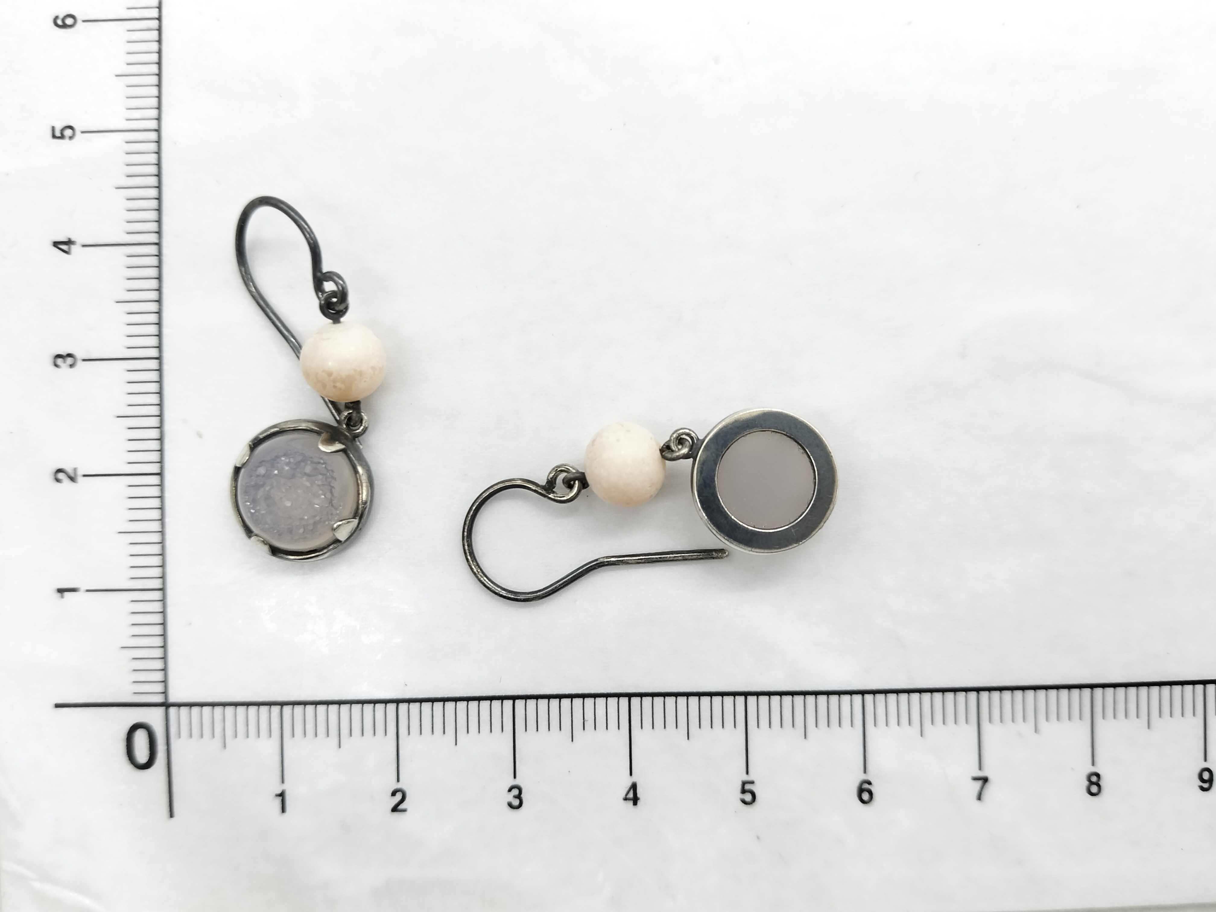 Oxidized Sterling Silver and Druzy Quartz Drop Earrings