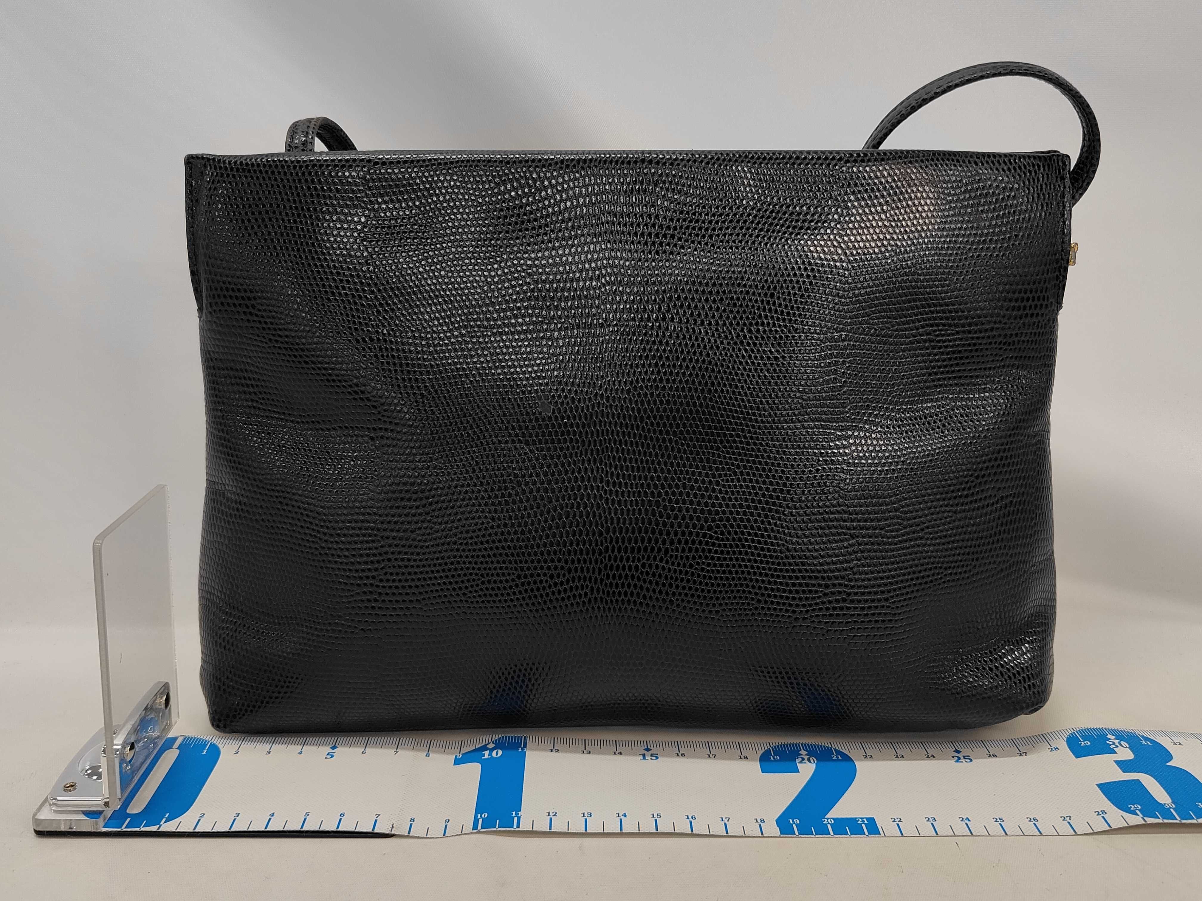 Salvatore Ferragamo Black Lizard-Embossed Leather Vara Bow Shoulder Bag