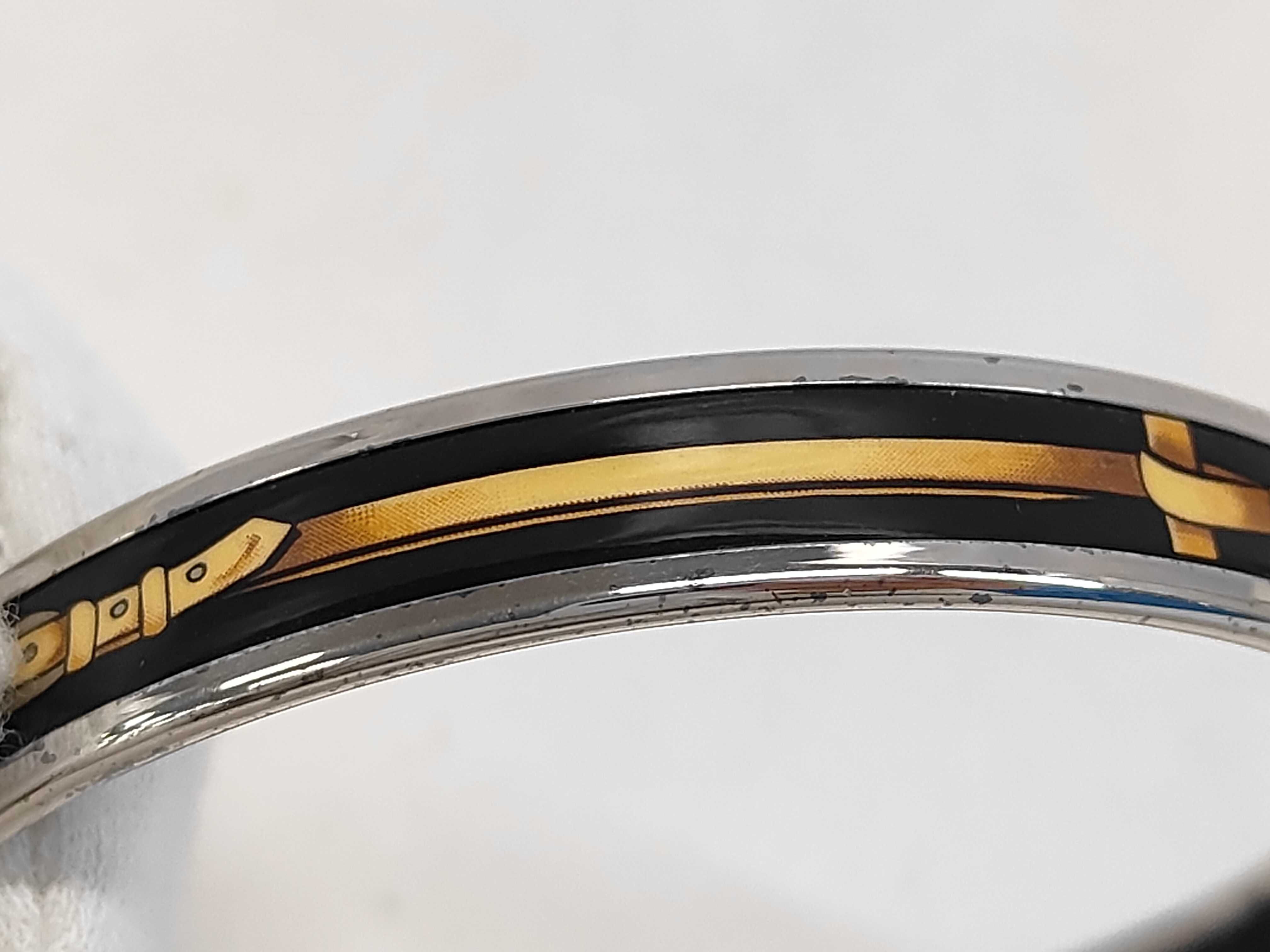 Vintage Hermes Narrow Enamel Bangle with Belt and Buckle Motif