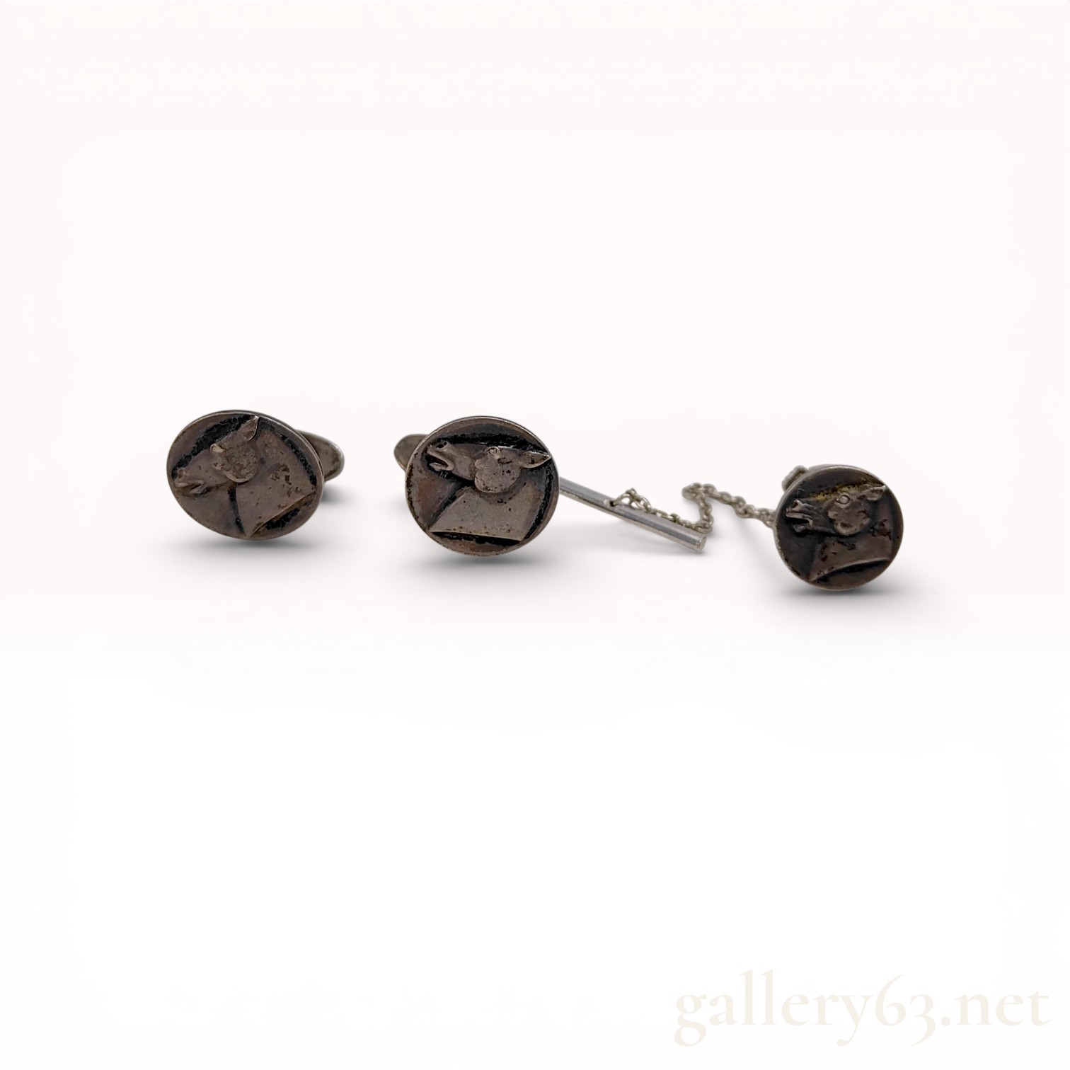 Georg Jensen Sterling Silver Horse Head Cufflink and Tie Tack Set No. 63