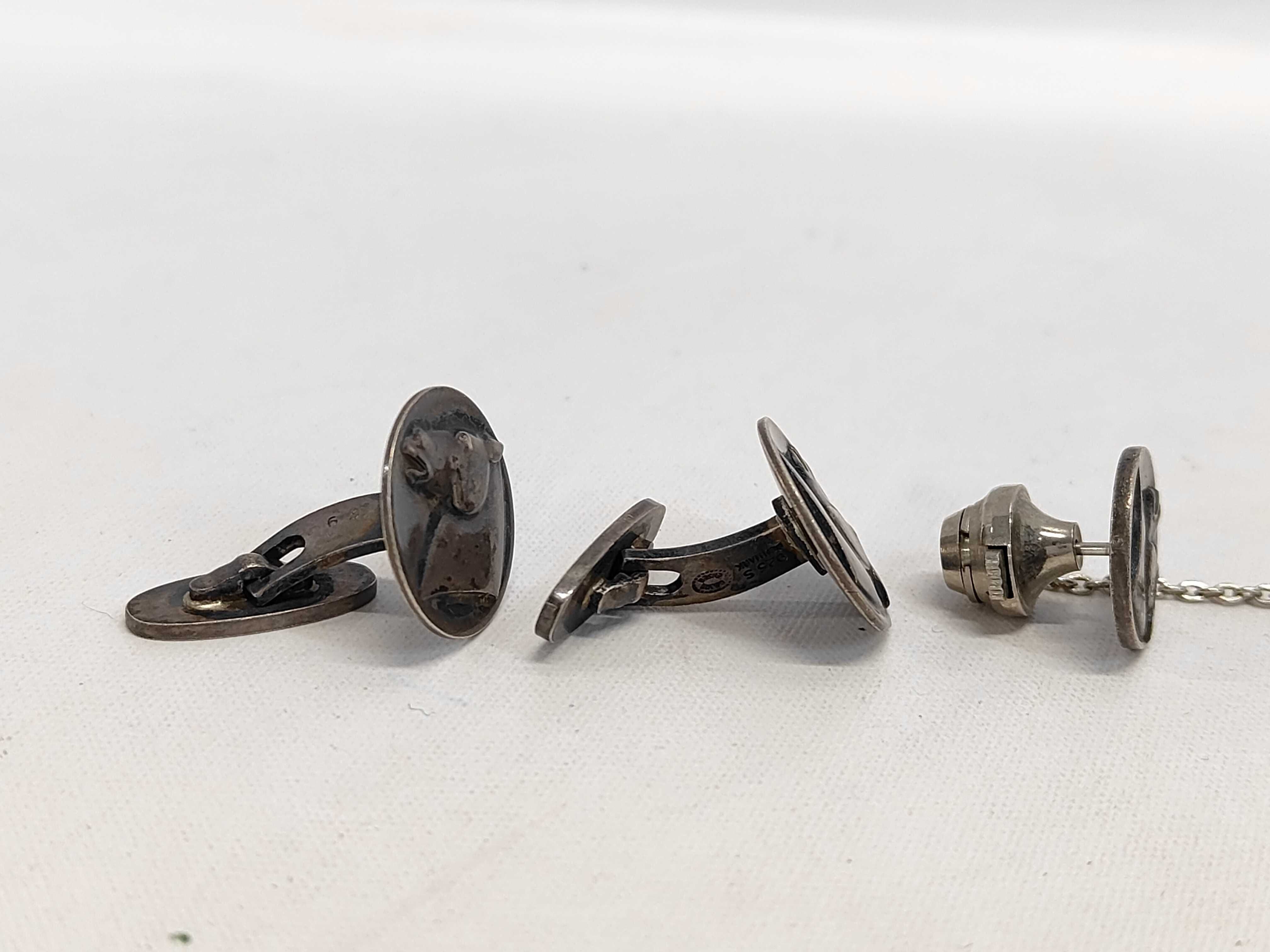 Georg Jensen Sterling Silver Horse Head Cufflink and Tie Tack Set No. 63