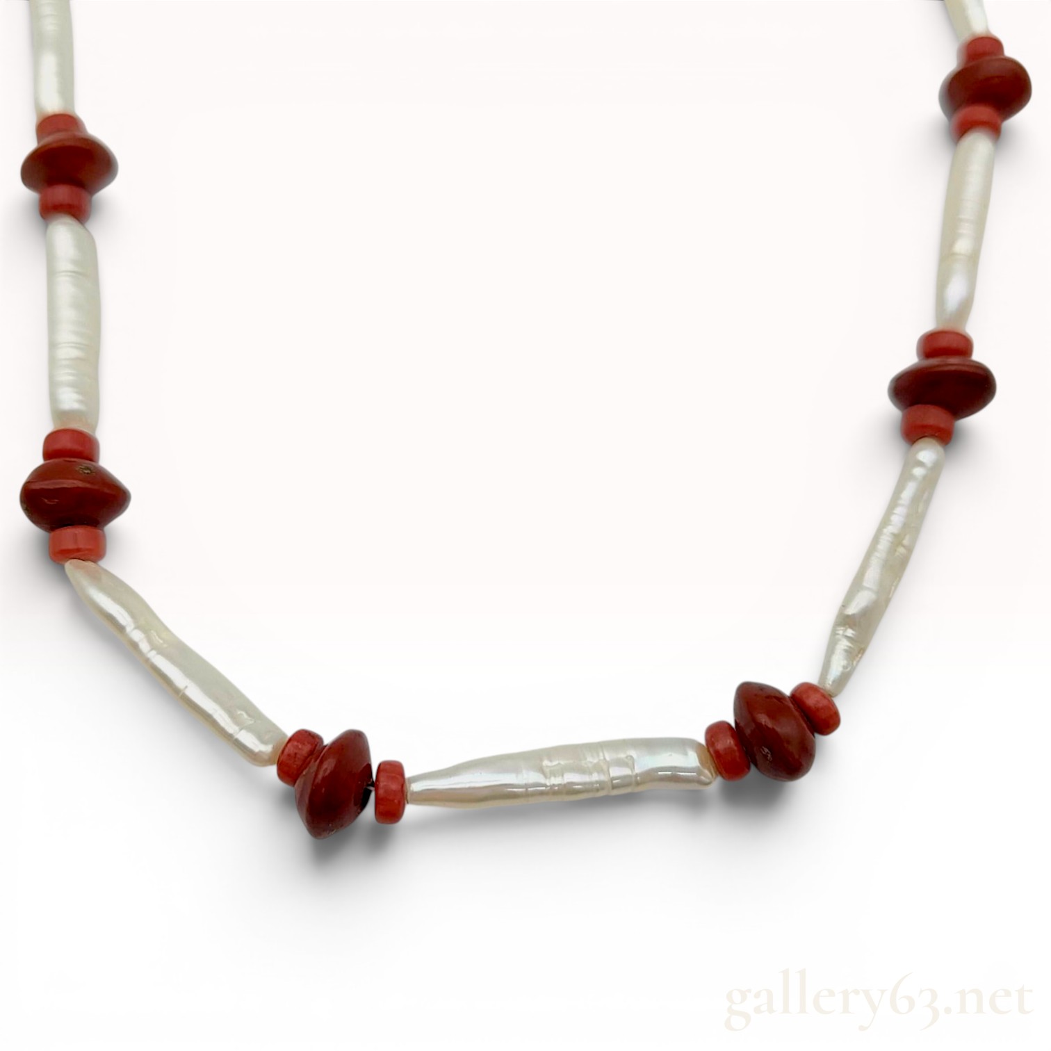 Freshwater Baroque Pearl and Antique Coral Beaded Necklace
