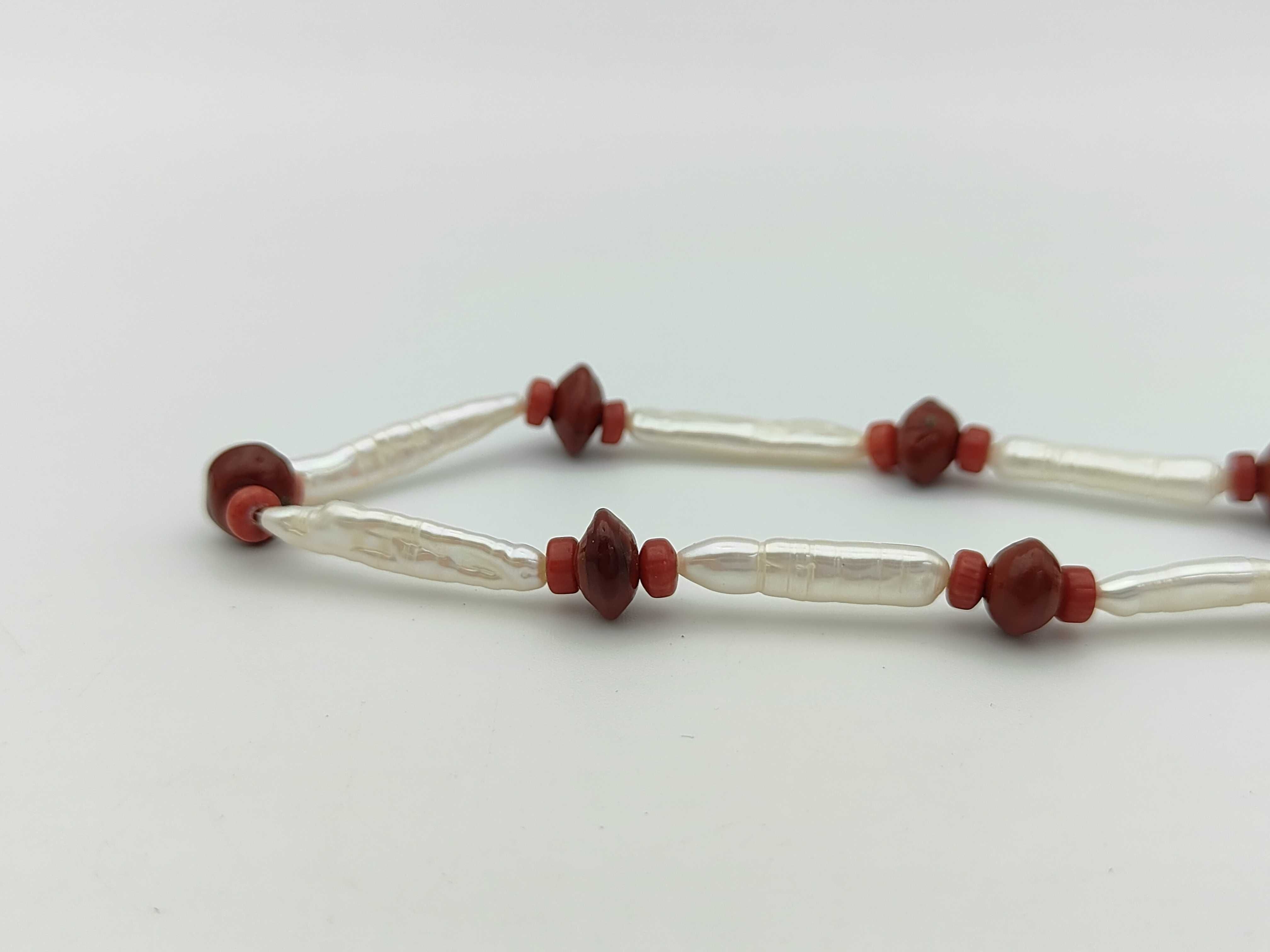 Freshwater Baroque Pearl and Antique Coral Beaded Necklace