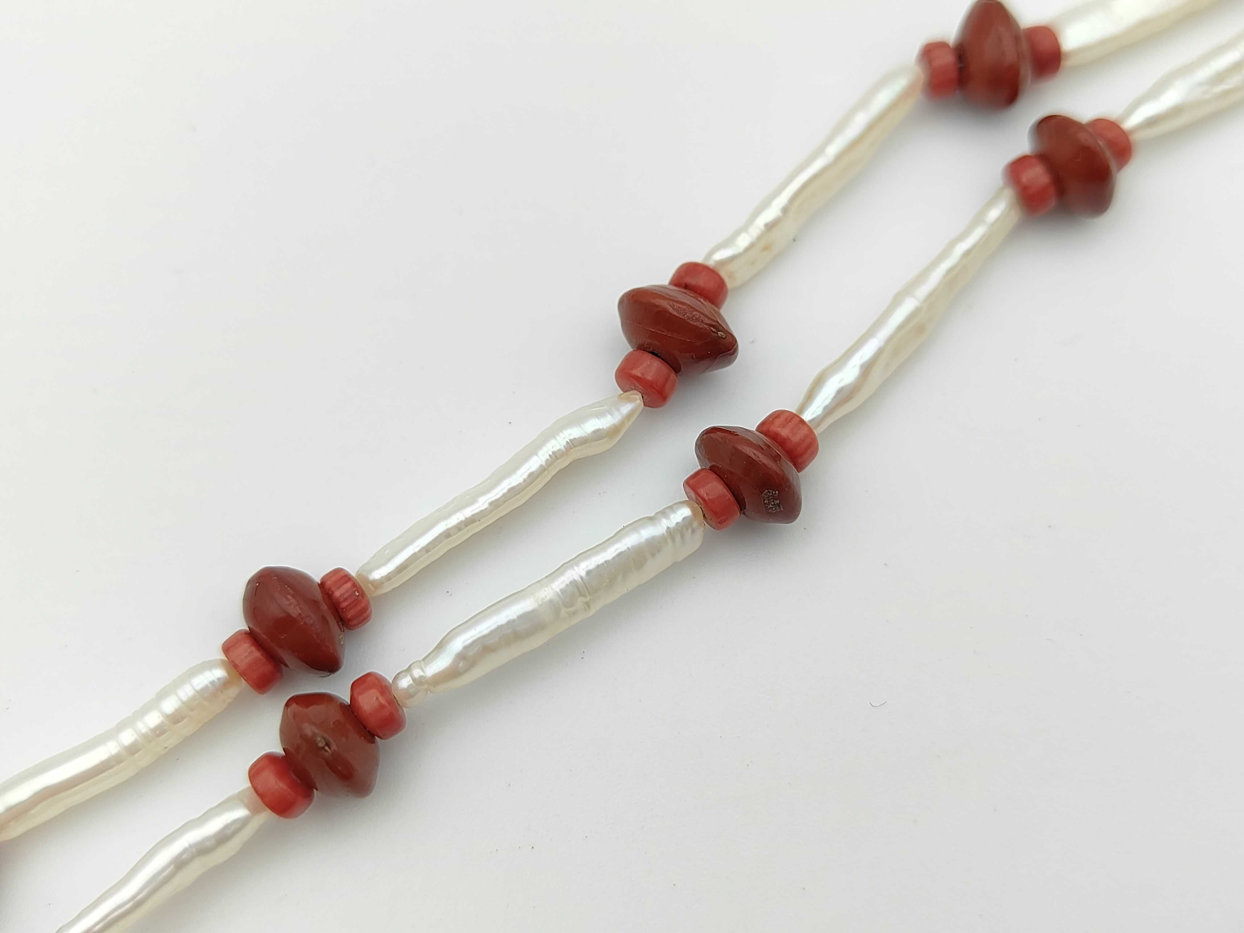 Freshwater Baroque Pearl and Antique Coral Beaded Necklace