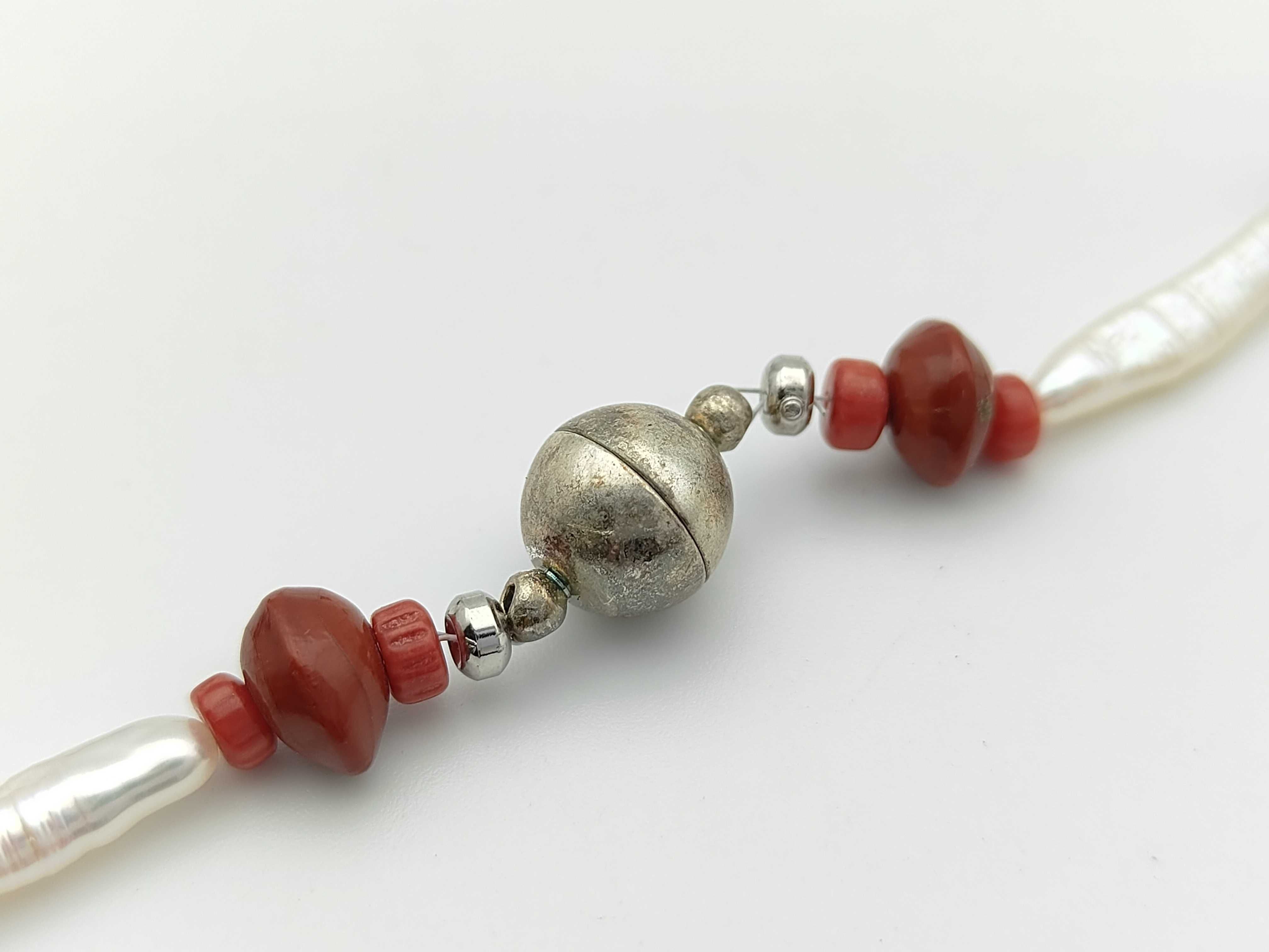 Freshwater Baroque Pearl and Antique Coral Beaded Necklace