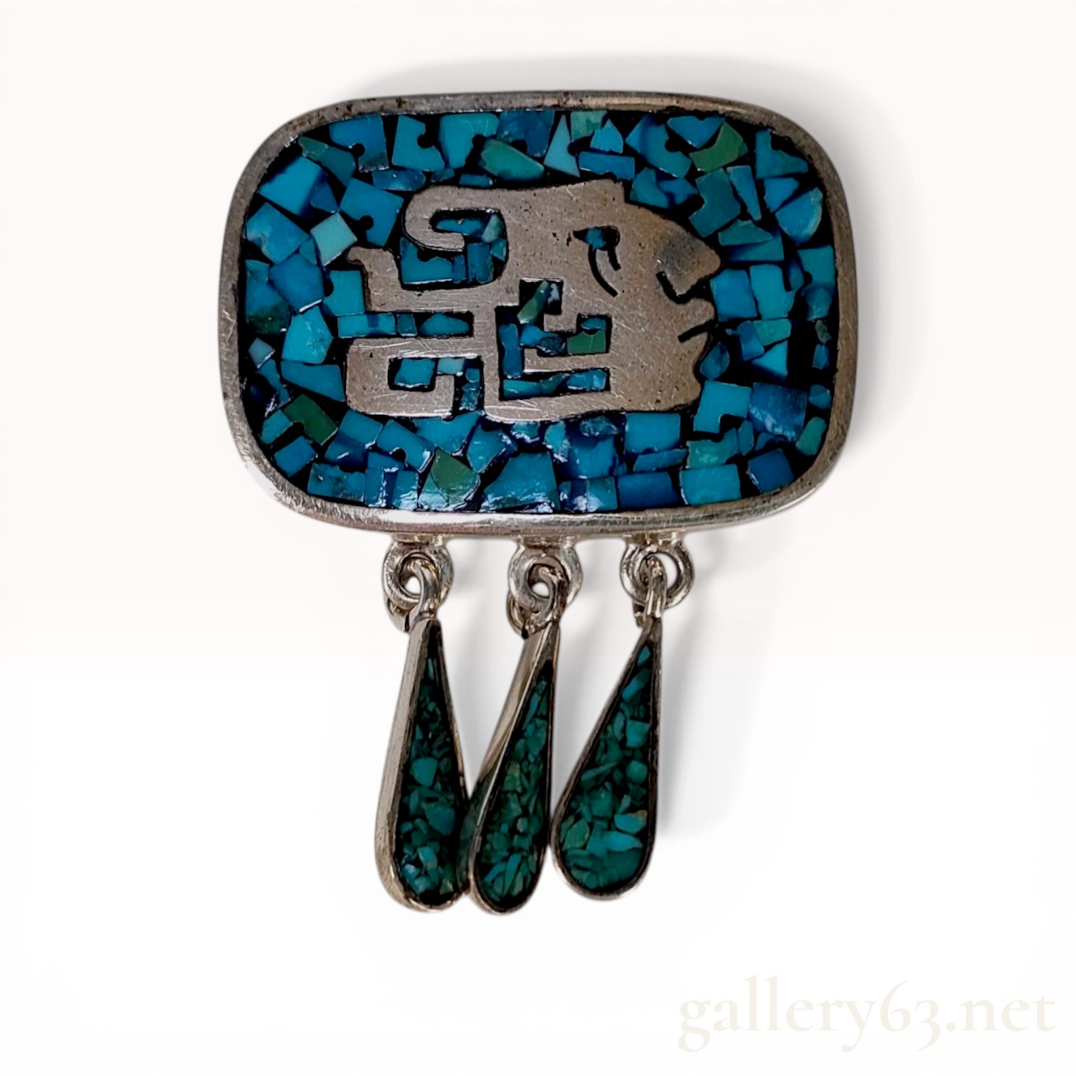 Mexican Taxco Sterling Silver and Turquoise Inlay Elephant Pendant-Brooch
