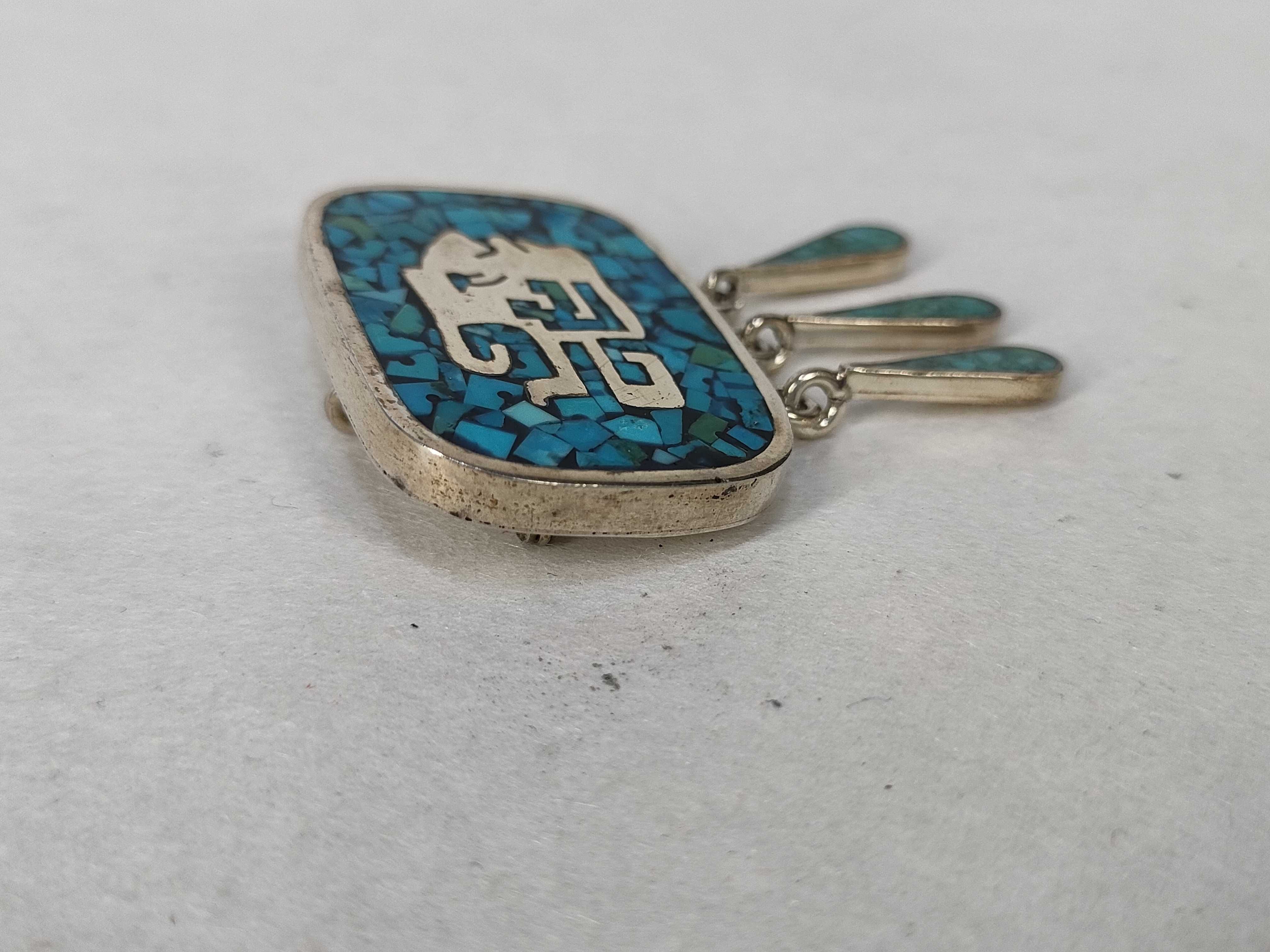 Mexican Taxco Sterling Silver and Turquoise Inlay Elephant Pendant-Brooch