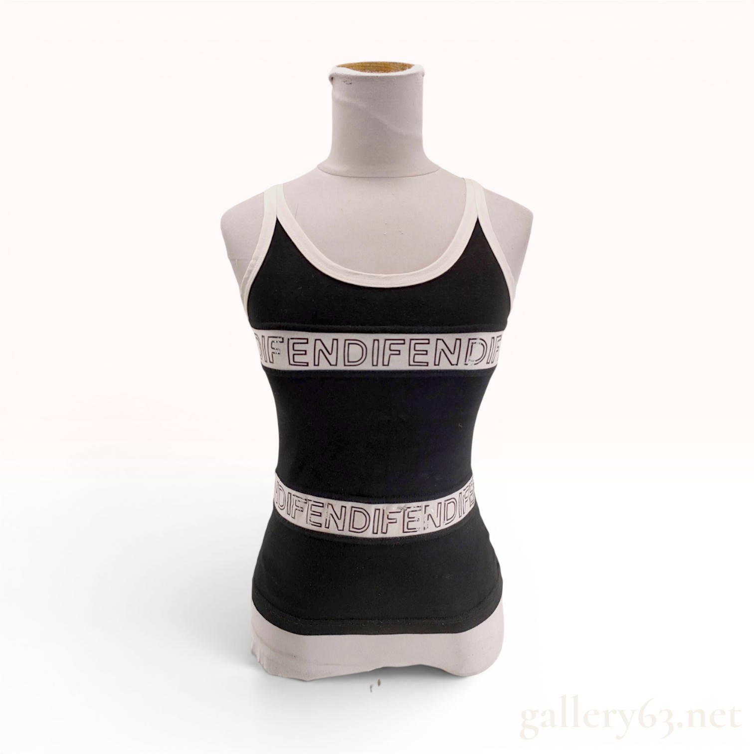 Fendi Jeans Vintage Black Cotton Blend Logo Band Tank Top