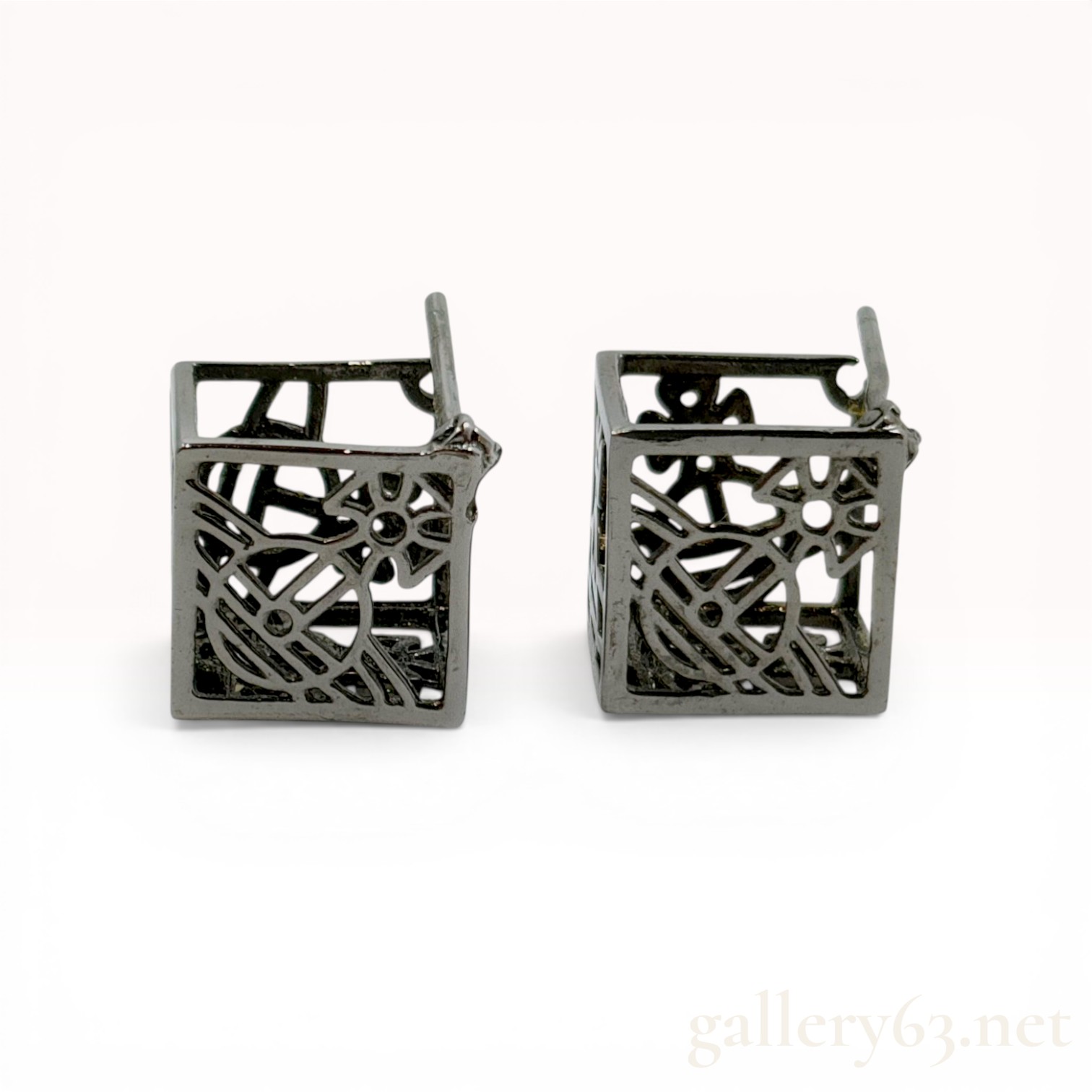 A Pair of Vivienne Westwood Gunmetal-Tone Cube Stud Earrings with Orb Motif