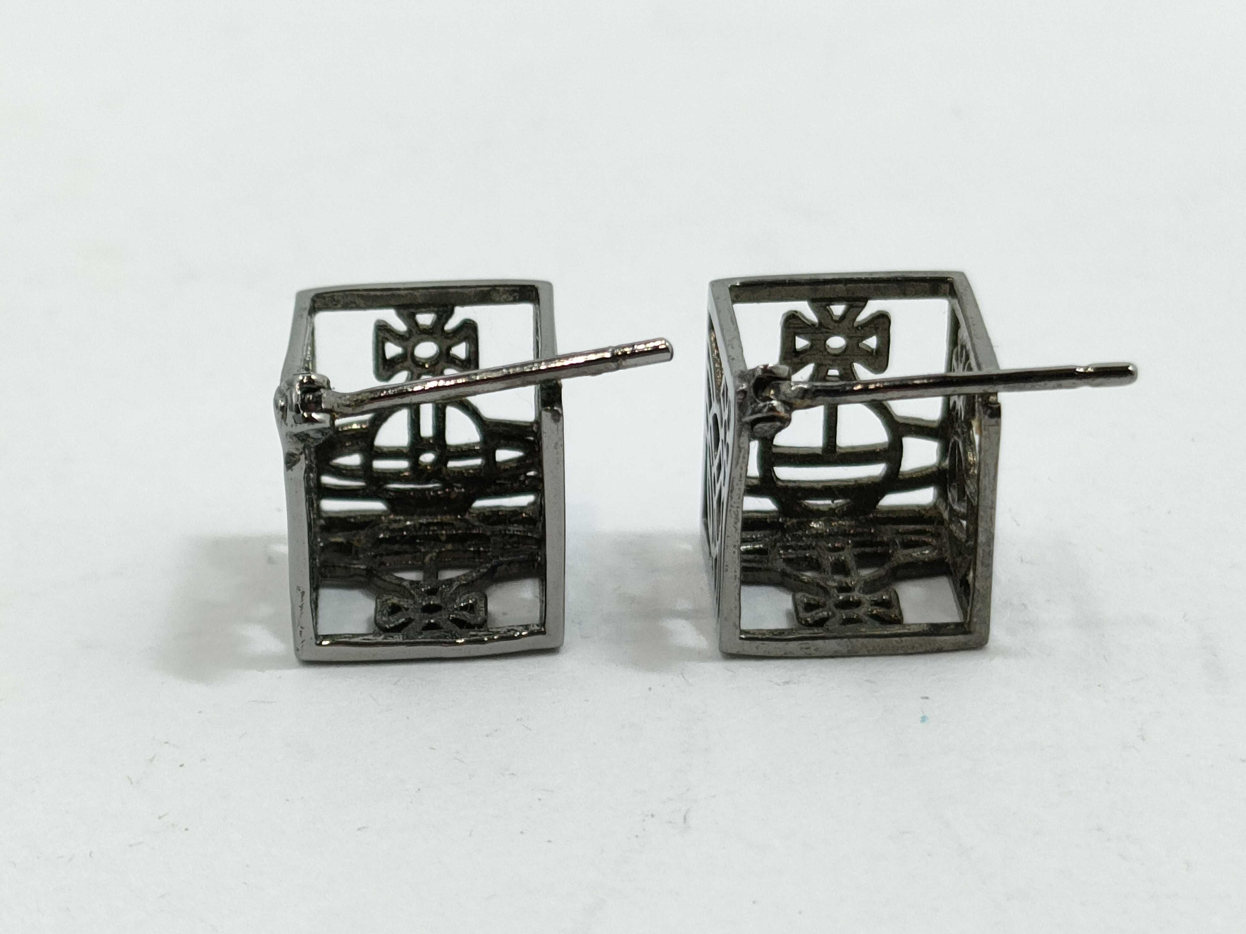 A Pair of Vivienne Westwood Gunmetal-Tone Cube Stud Earrings with Orb Motif