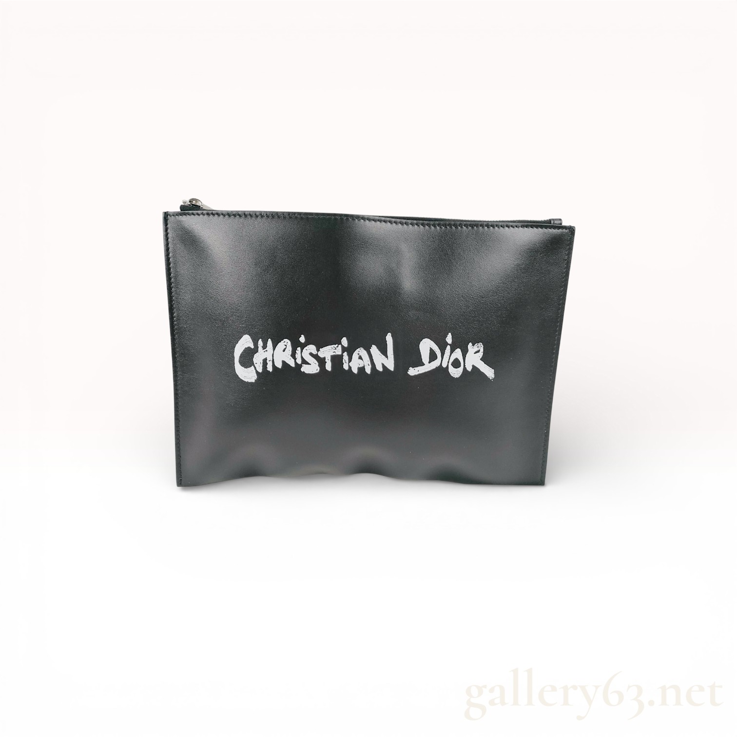 Christian Dior Daily Script Black Leather Zip Pouch
