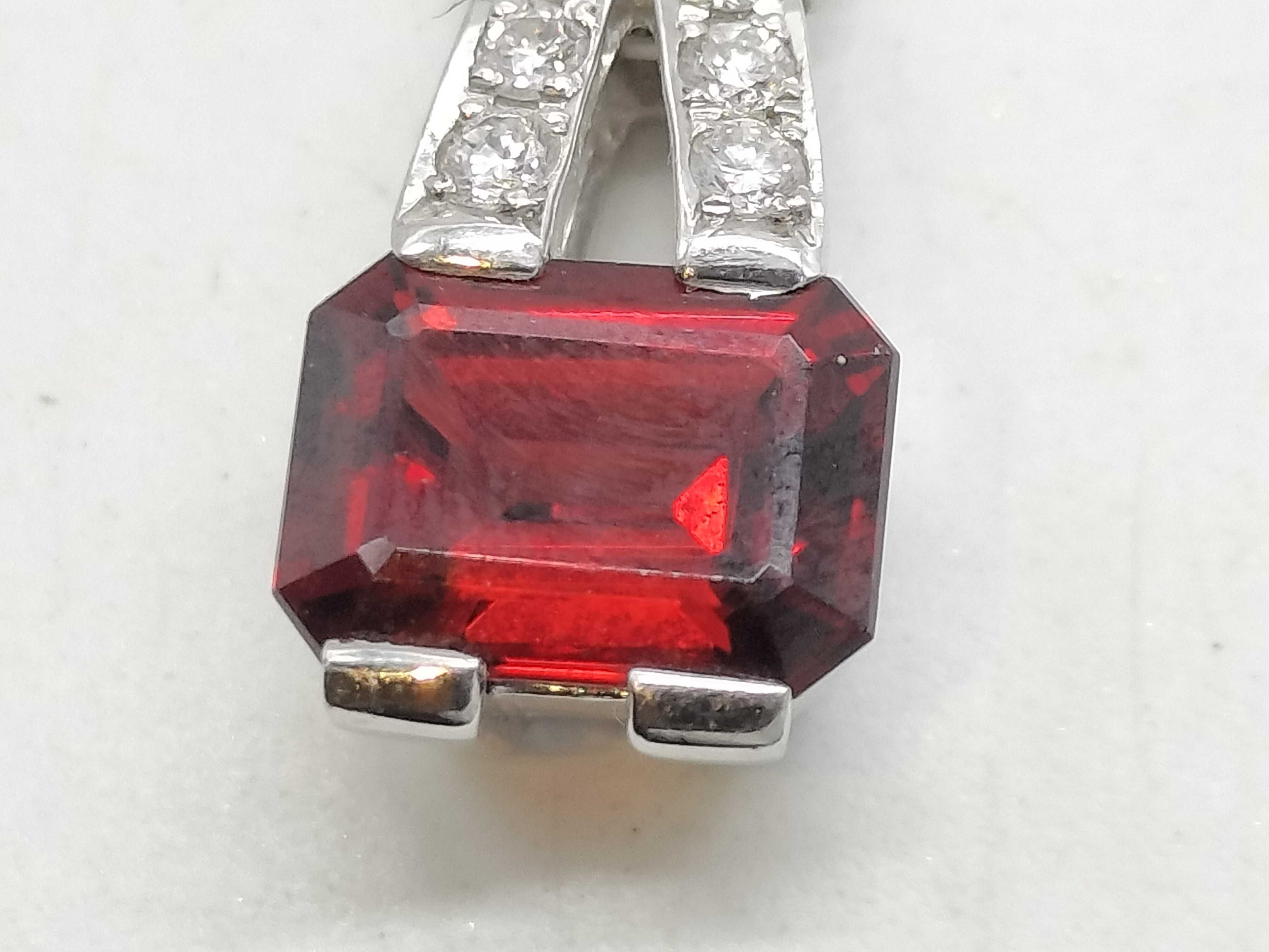 Platinum Emerald-Cut Garnet and Diamond Pendant Necklace